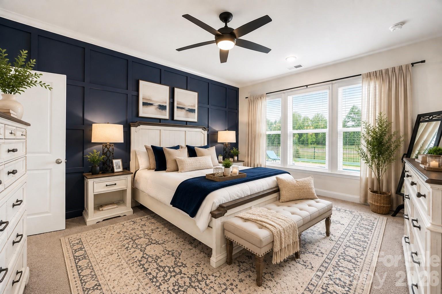 Virtually Staged Bedroom with added decor and ceiling fan - 3129 Gavin Lane, Harrisburg