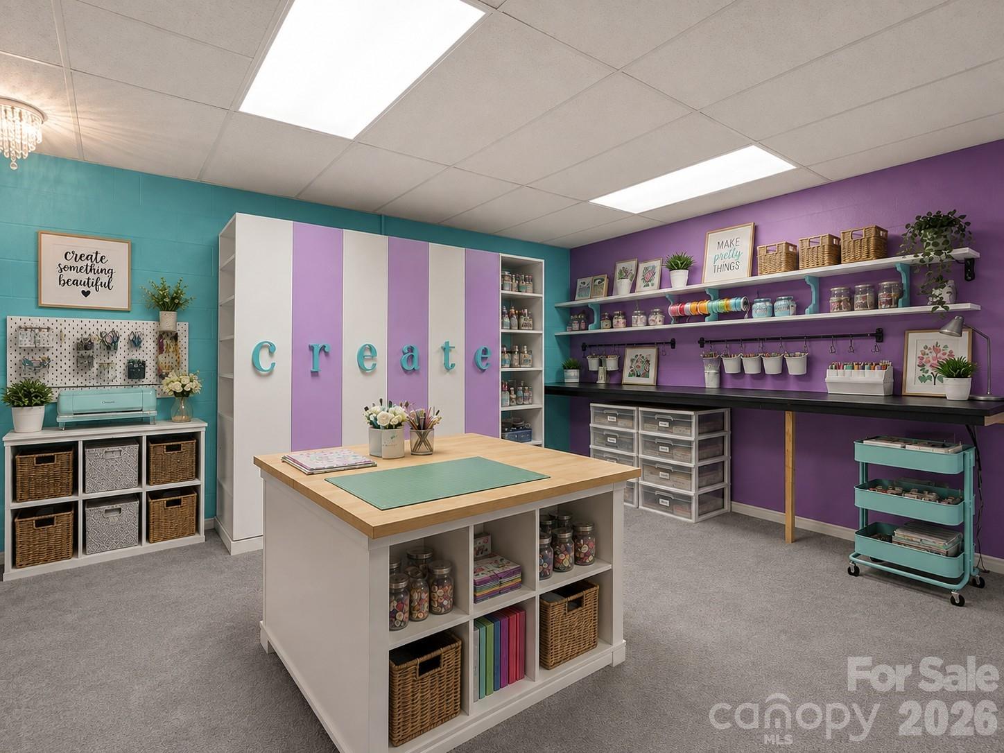 Virtually Staged Craft Room in Basement - 476 Jackson Loop Road, Flat Rock