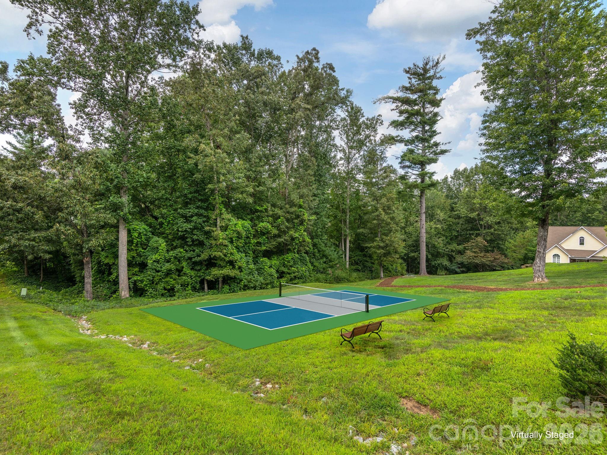 Virtually staged pickleball court on top of the putting green. Re-imagine this area as you desire. - 248 Wisdom Cove Road, Flat Rock