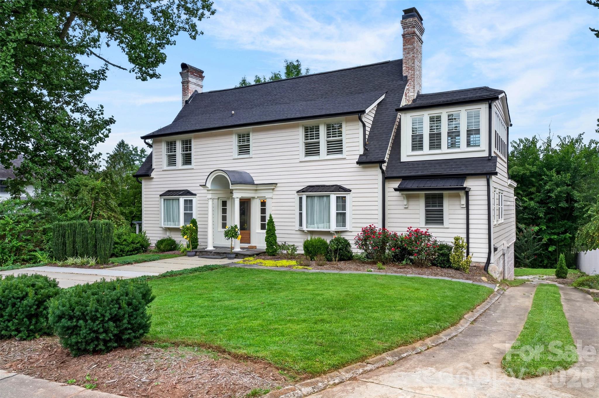 Front 3/4 view of house and driveway - 55 Edgemont Road, Asheville