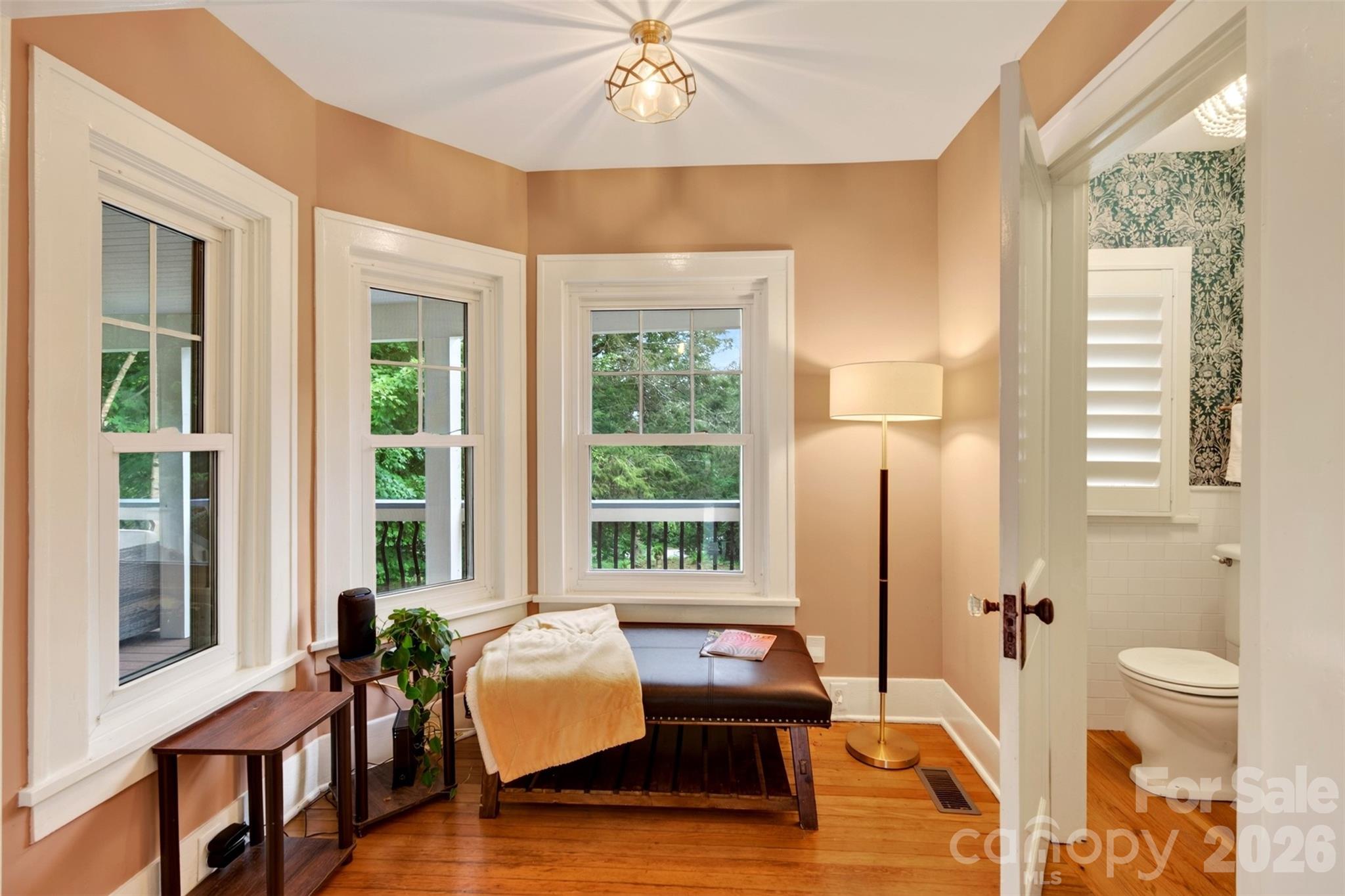 Alcove between living room and kitchen with powder room - 55 Edgemont Road, Asheville