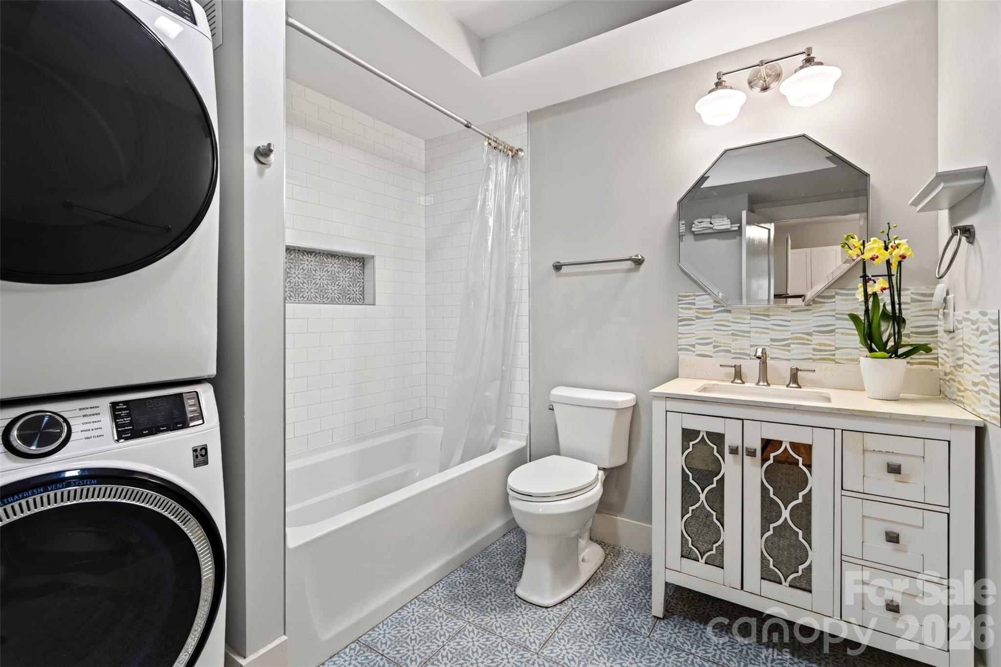 Lower level bathroom with laundry area - 55 Edgemont Road, Asheville