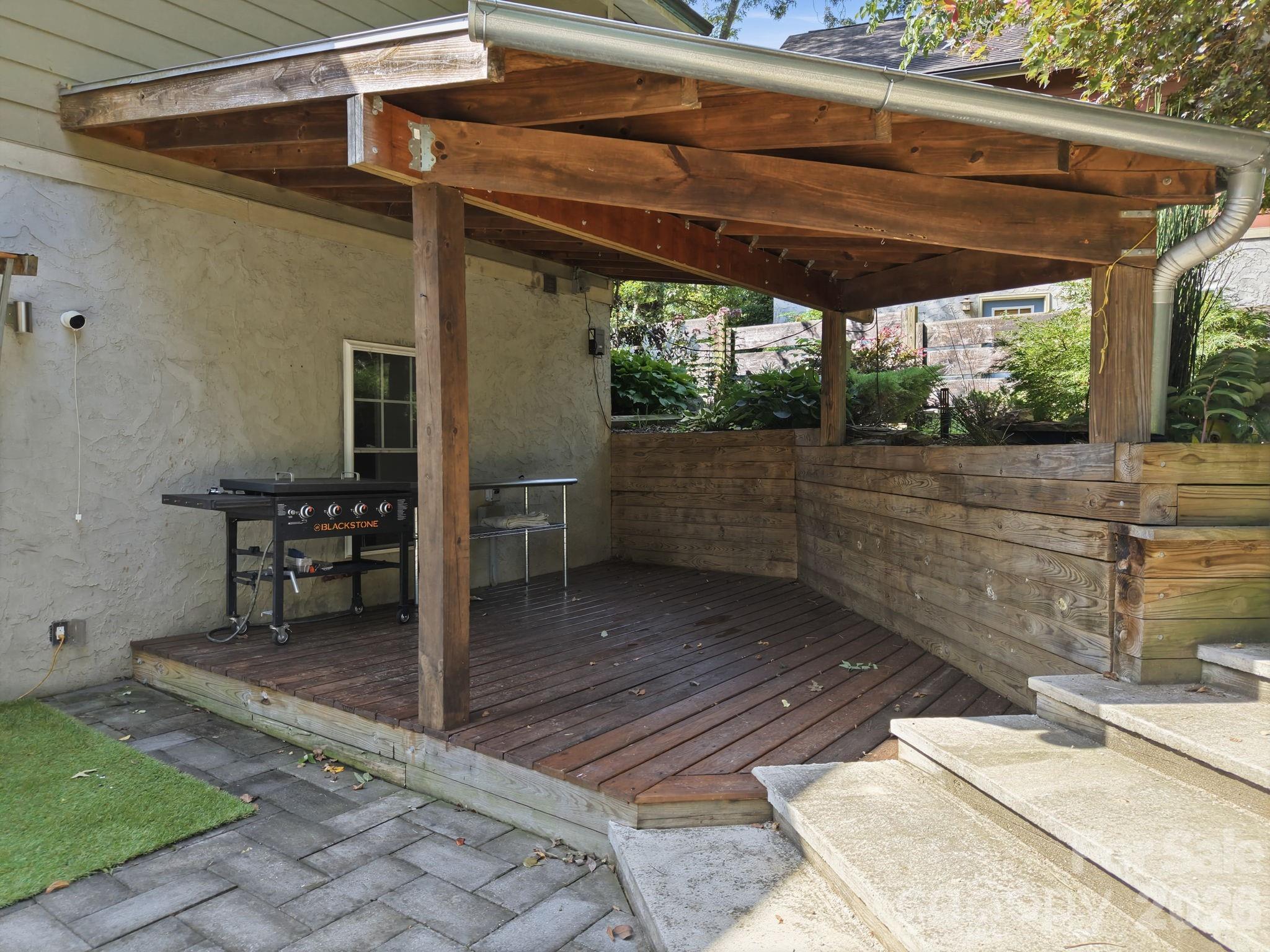 Covered deck area featuring an included flat-top griddle for outdoor cooking and entertaining. - 146 Courtland Avenue, Asheville
