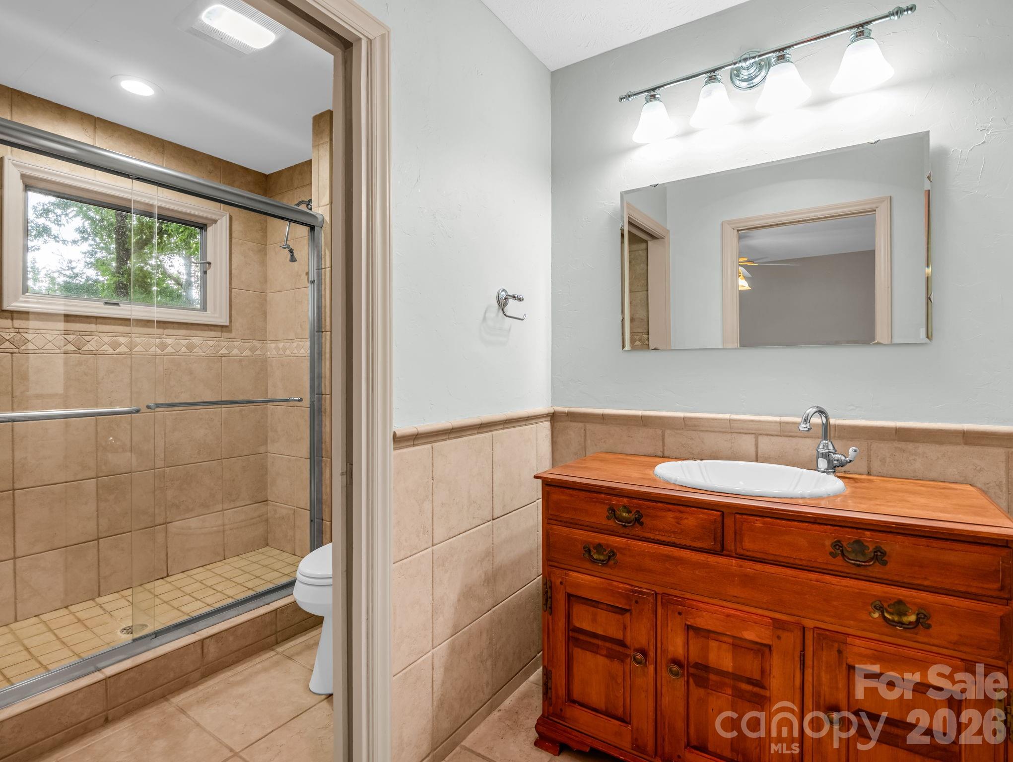 Primary en suite bath; large walk-in tile shower - 10 Chestnut Ridge Road, Mills River