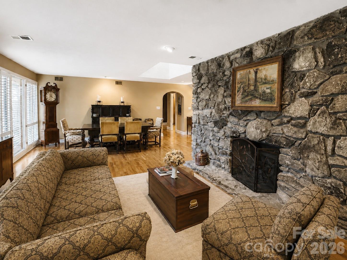 Rock Wall with fireplace for a very cozy living room - 4821 Elmhurst Drive NE, Hickory