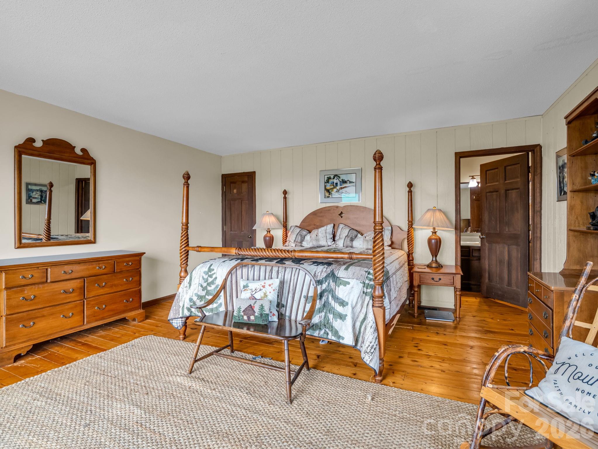 Primary bedroom on main level/top floor - 179 Sarvis Lane, Mars Hill