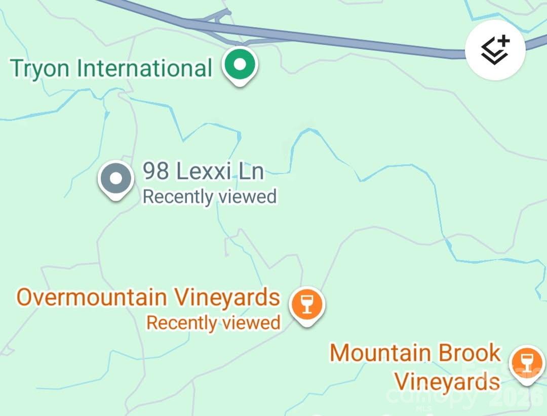 The Green River (Squiggly Blue Line) flows in the trees about a half mile away. Just beyond, is the Tryon International Equestrian Center (TIEC). Overmountain and Mountain Brook Vineyards are just a short distance away! - 98 Lexxi Lane, Tryon