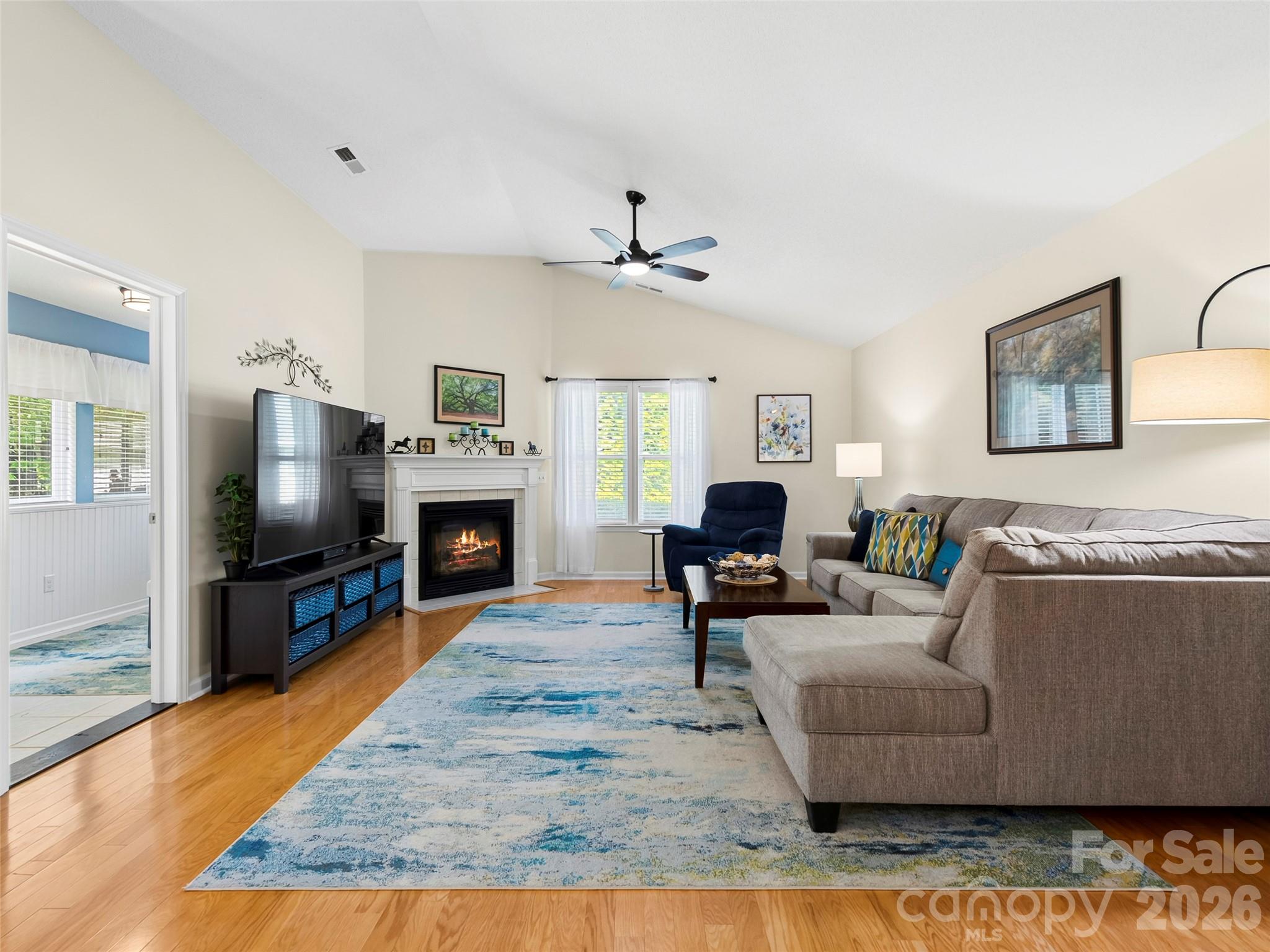 Cathedral ceilings and cozy vented gas fireplace - 196 Snowy Egret Way, Hendersonville