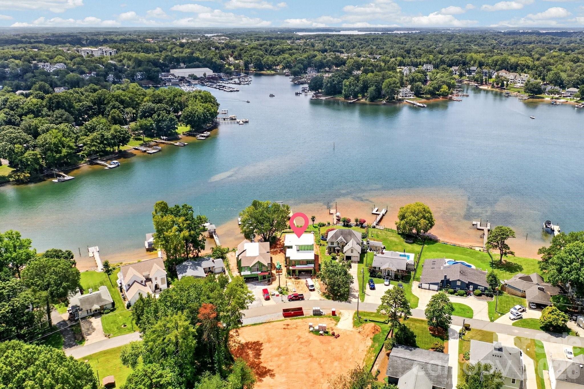 Wider aerial view of the homes location on Lake Norman. - 21506 Rio Oro Drive, Cornelius