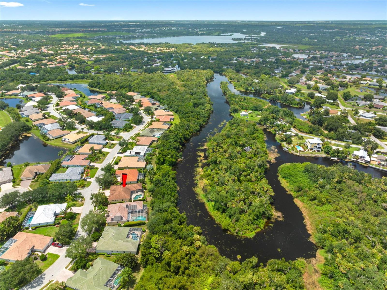 Drone view with River Access - 6803 COYOTE RIDGE CT, BRADENTON