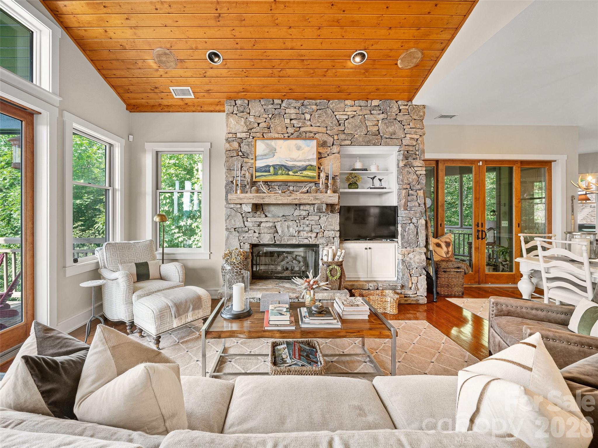 Stone-stacked fireplace - 530 Andrew Banks Road, Burnsville