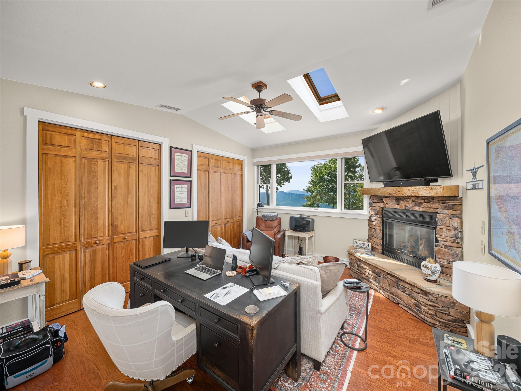 Upstairs bedroom/office with skylights and gas-log fireplace - 530 Andrew Banks Road, Burnsville