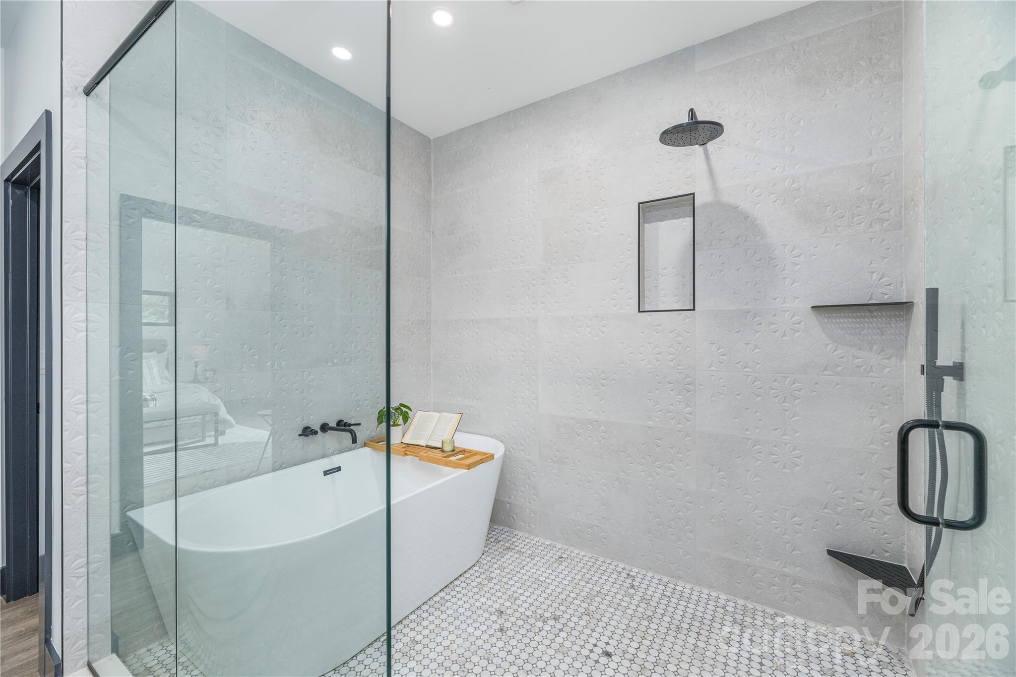 Glassed in wet room with shower and soaking tub - 19 Woodbine Road, Asheville