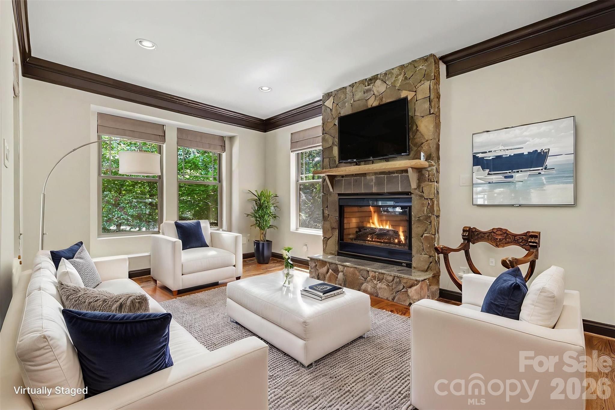 Great Room With Stone Fireplace - 4824 Pimlico Lane, Waxhaw
