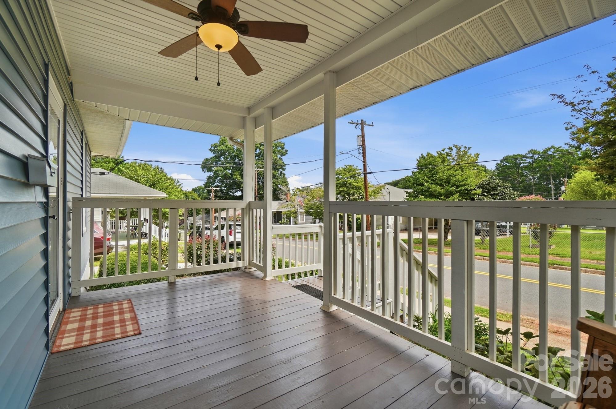 Spacious covered front porch with ceiling fan - 412 Link Street, Fort Mill