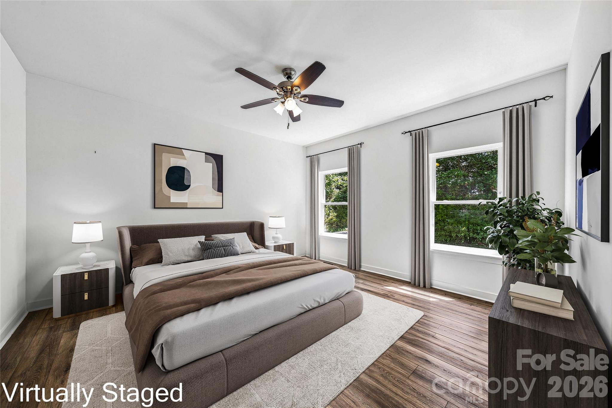 Virtually staged primary bedroom - 820 Merrills Cove Road, Asheville