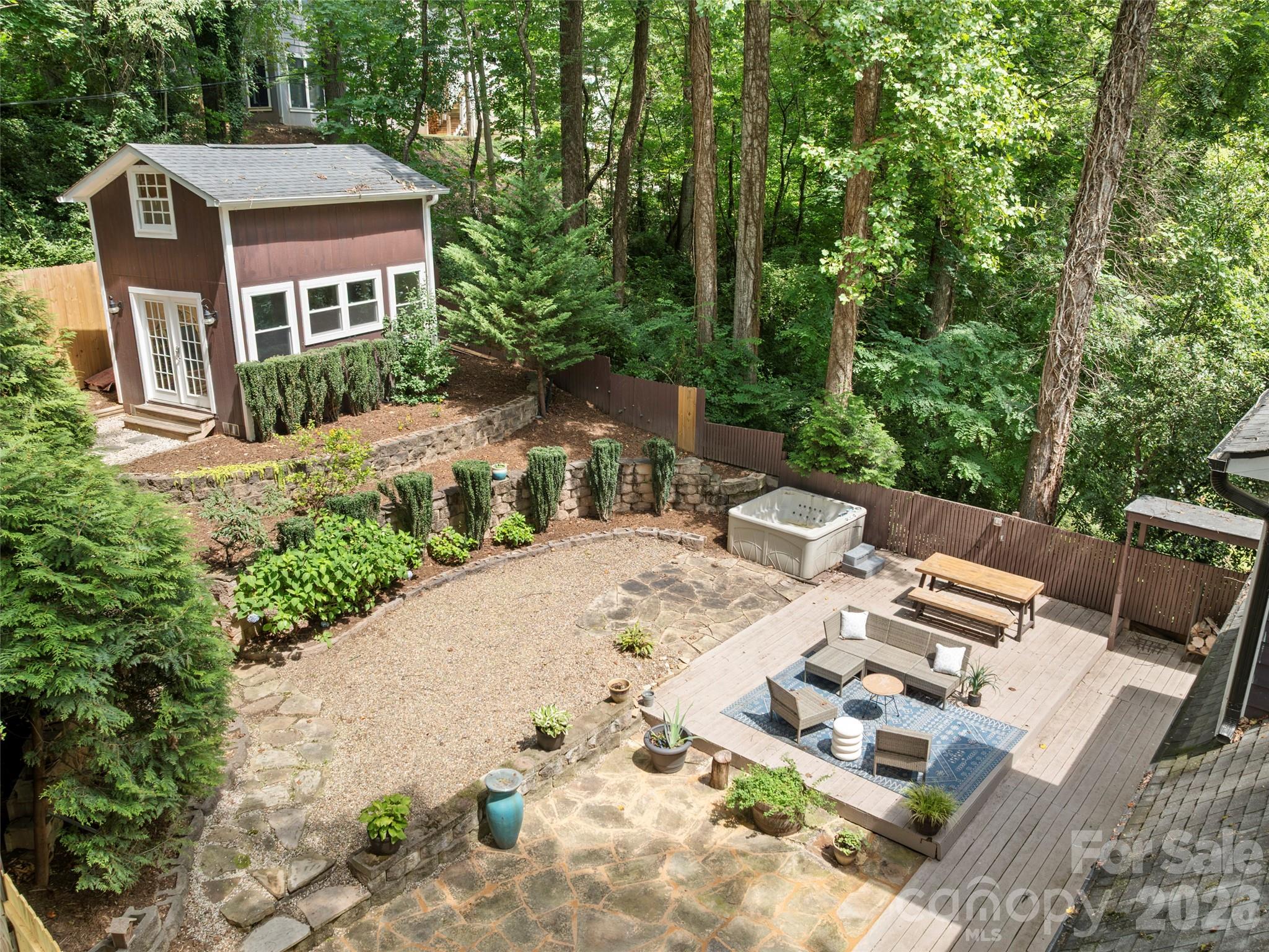Backyard with finished shed - 28 Marne Road, Asheville