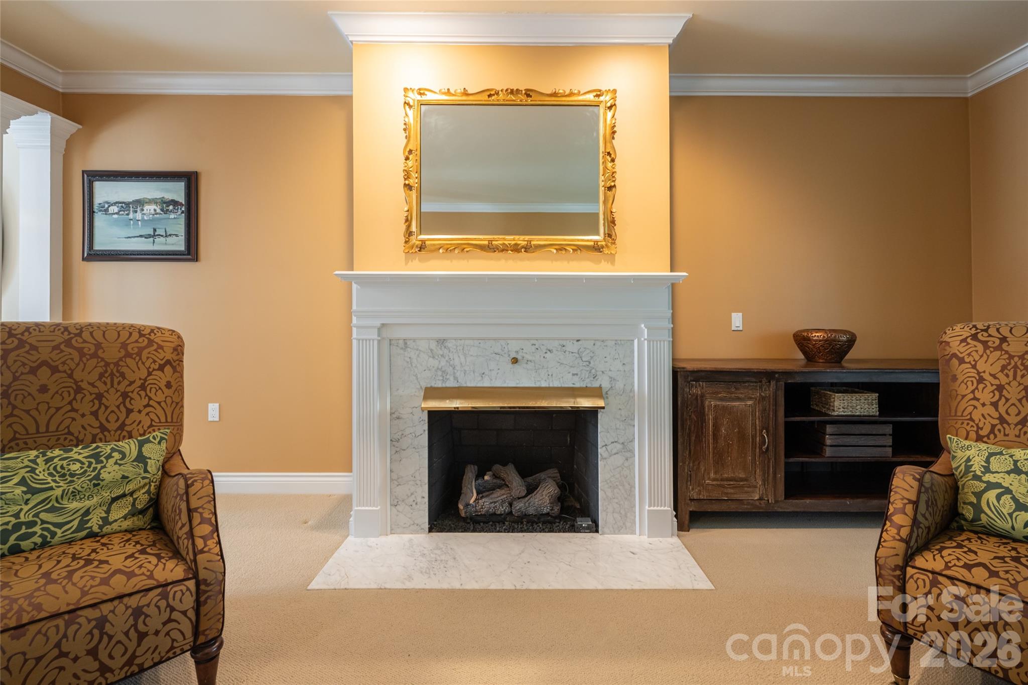 Gas Fireplace in Living Room - 8 Clovelly Way, Asheville
