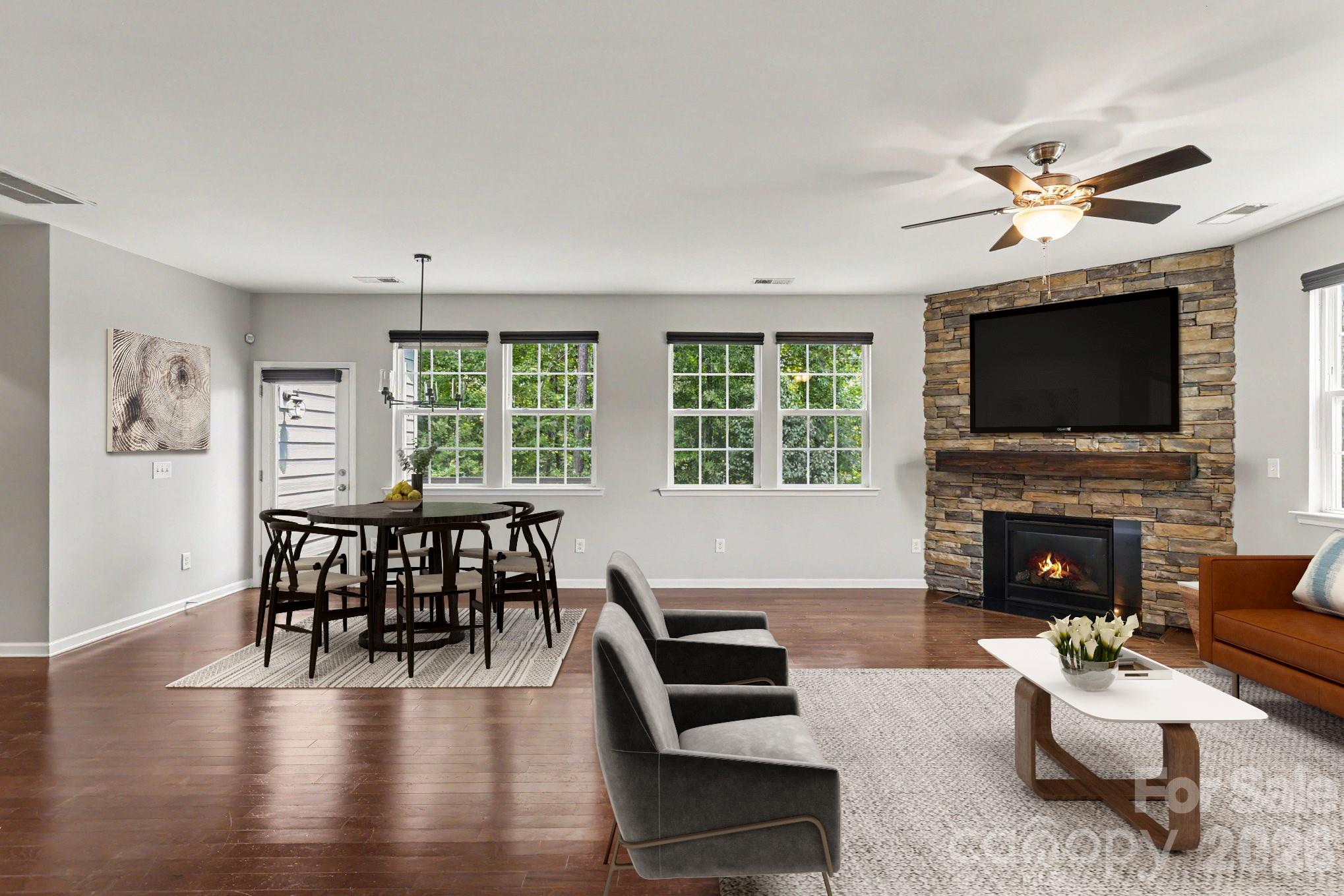 Virtually stage living room abd dining area - 487 Moses Drive, Fort Mill
