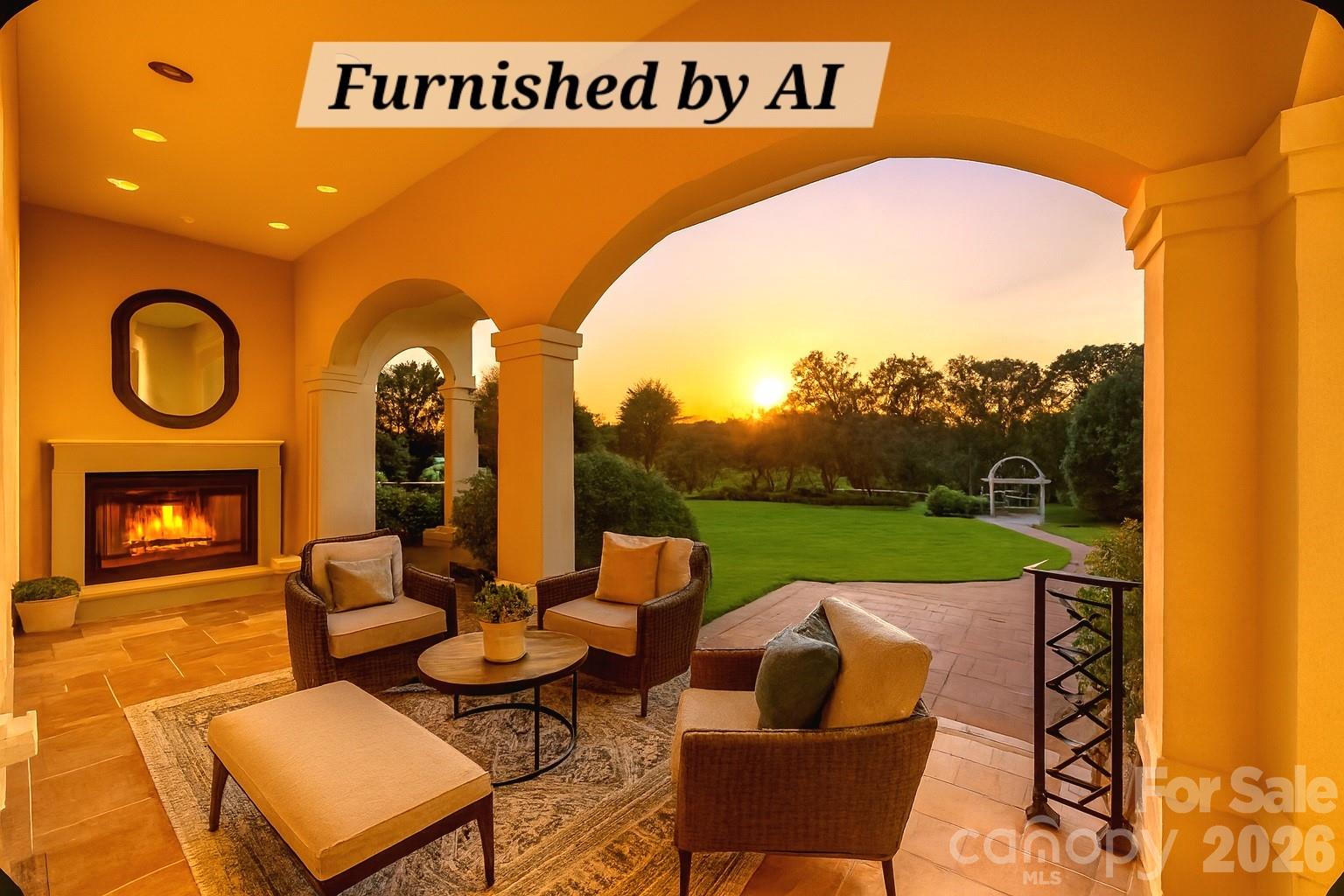 Covered outdoor fireplace overlooking the grounds —perfect for year-round entertaining. - 3619 Links Drive NE, Conover