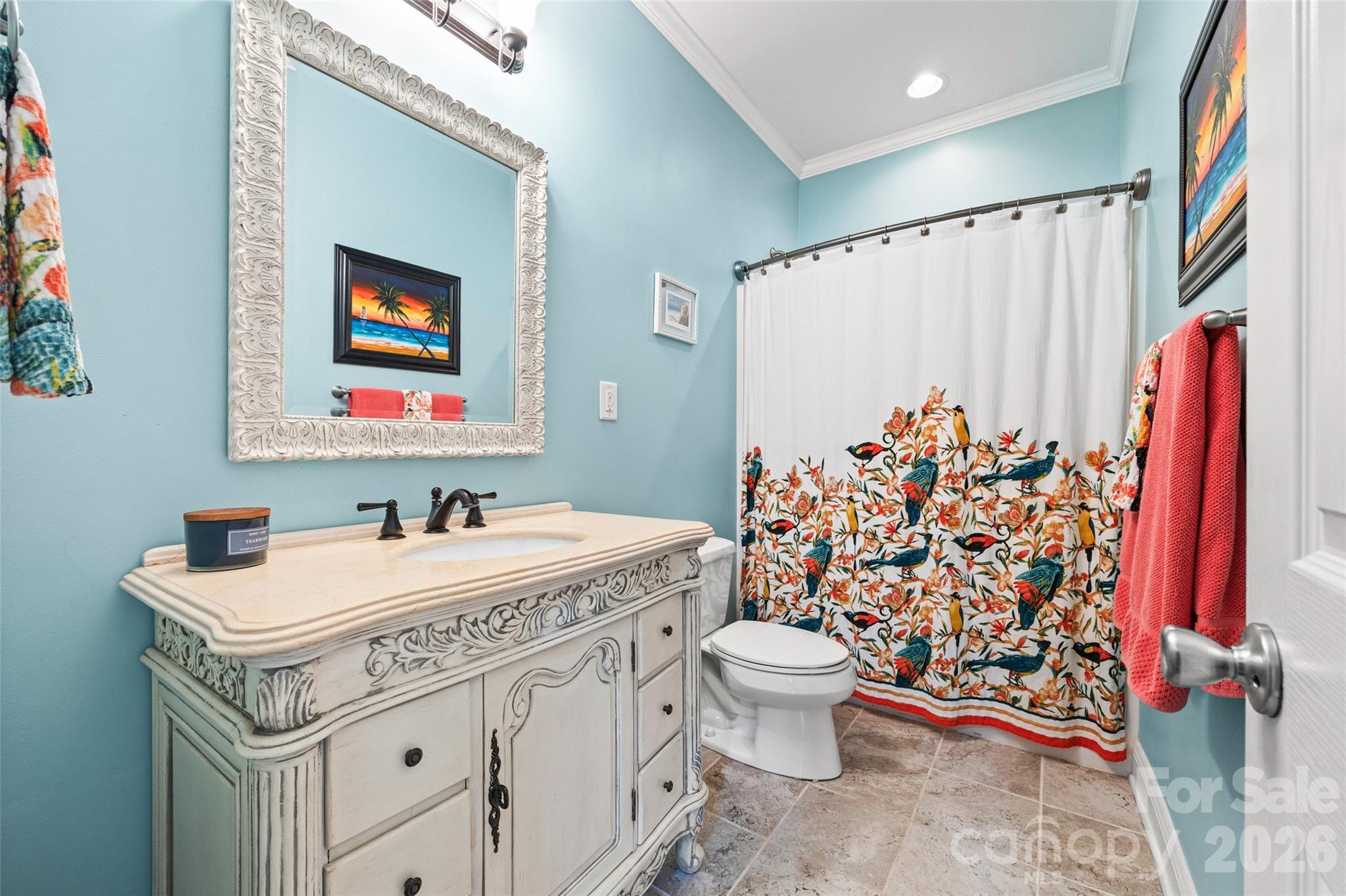 Hall Bath with shower/tub and beautiful antique vanity with storage - 771 Cherry Hills Place, Rock Hill