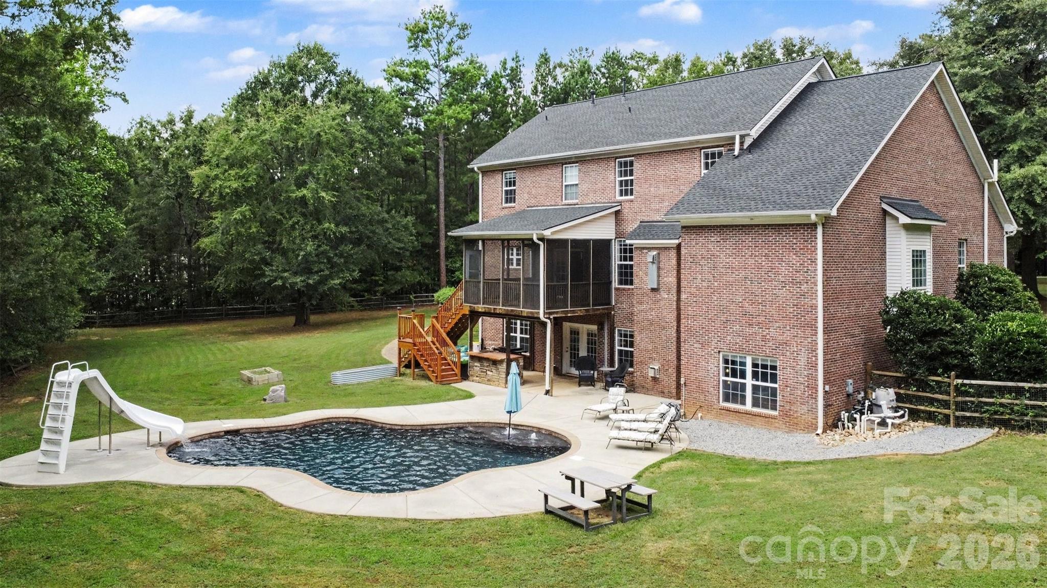 Rear elevation, pool & yard - 3647 Venetian Way, York