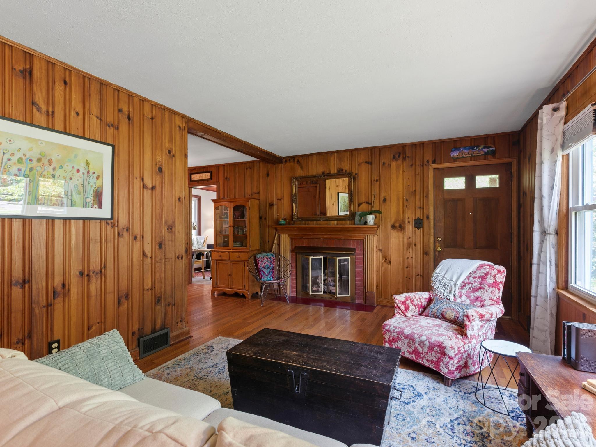 Natural Gas Fireplace compliments the Mid-Century Modern details - 28 Arthur Road, Asheville