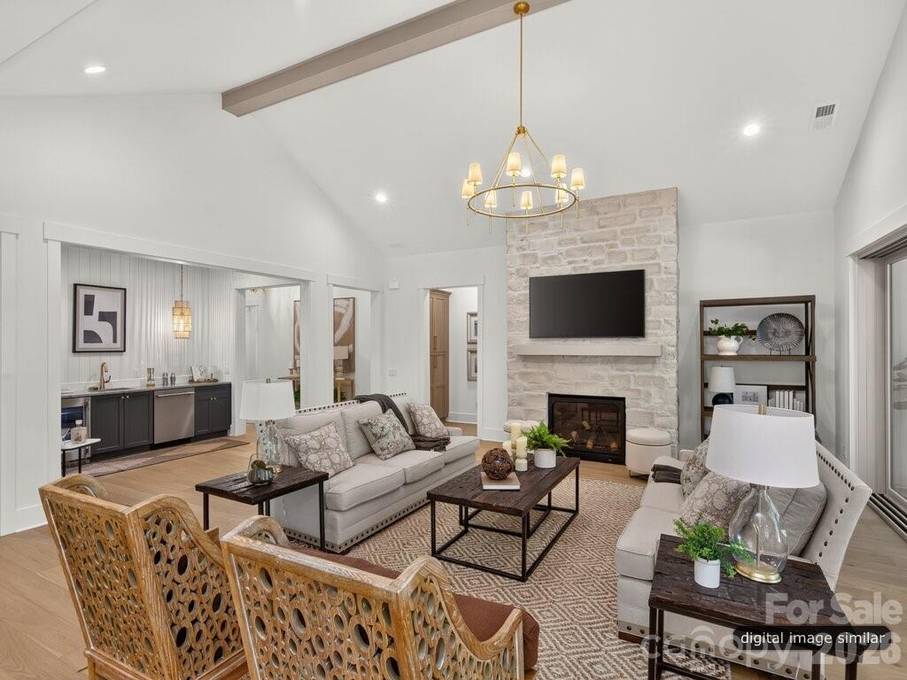 Grand Fireplace in Great Room - 128 Willow View Loop, Davidson