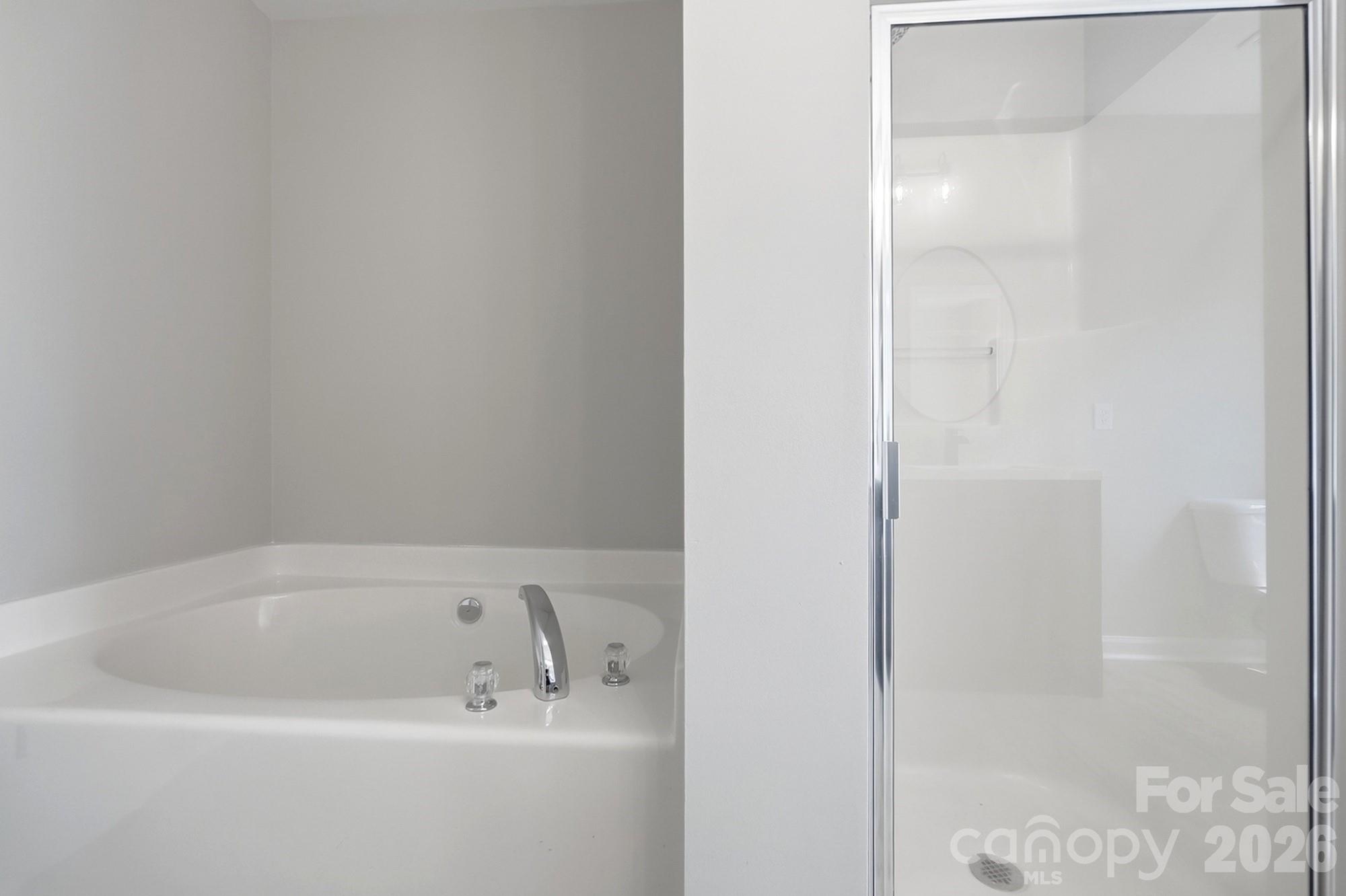 Primary Bathroom with soaker tub and walk-in shower - 11402 Heritage Green Drive, Cornelius