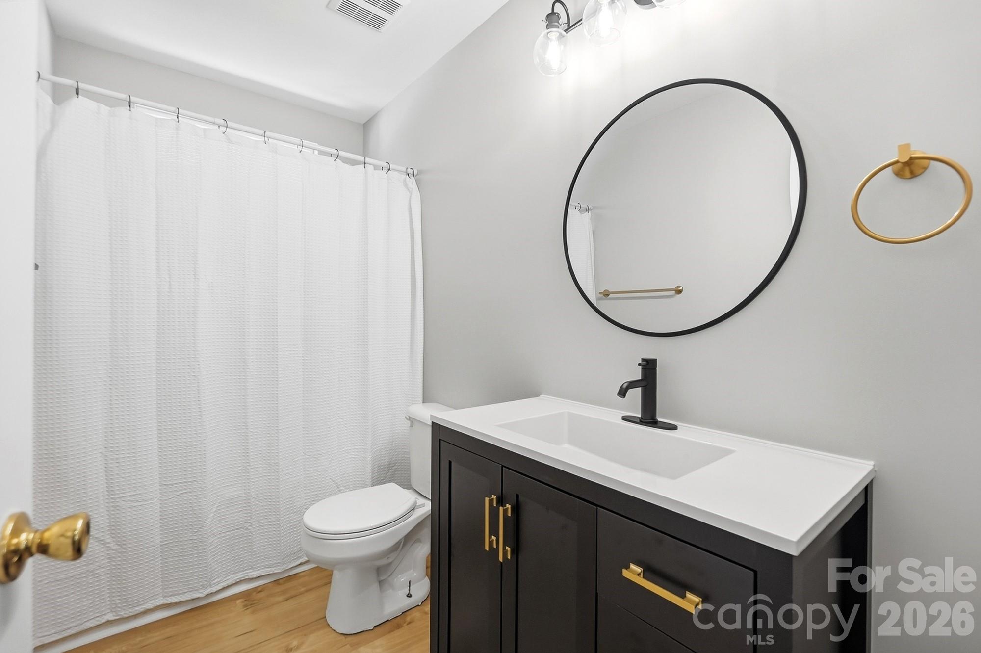 Upstairs Hall Guest Bathroom with upgraded vanity, lighting and mirror - 11402 Heritage Green Drive, Cornelius