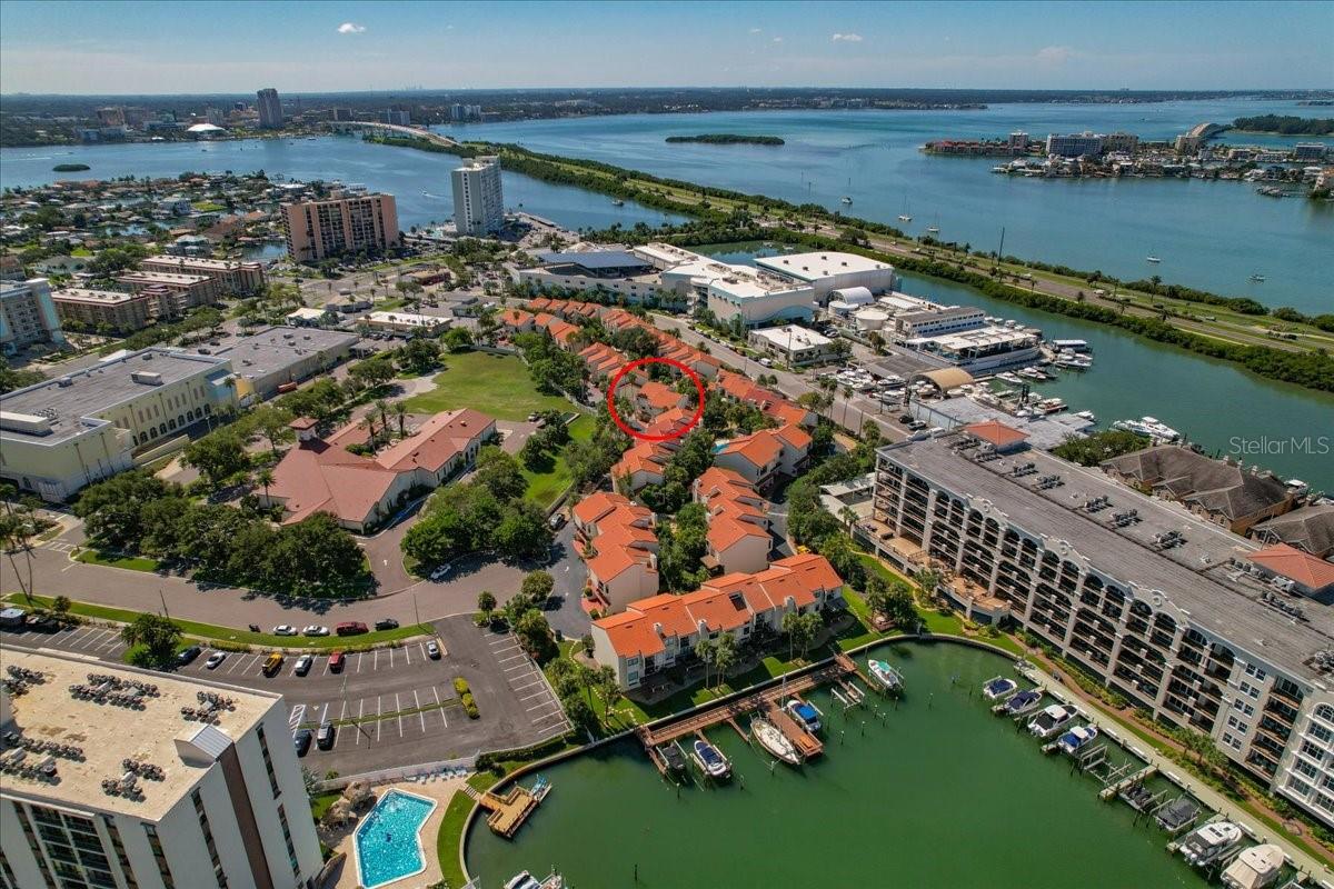 Aerial North View of Village on Island Estates - 240 WINDWARD PSGE #702, CLEARWATER