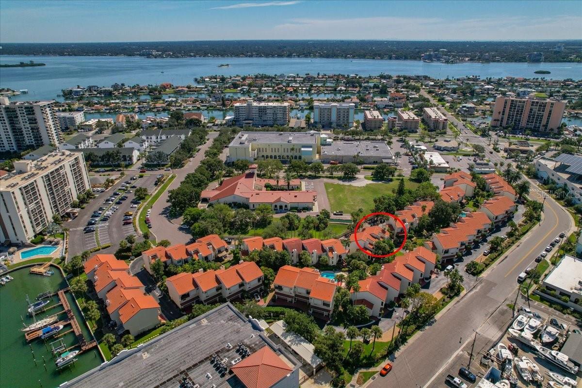 Aerial East View of Village on Island Estates - 240 WINDWARD PSGE #702, CLEARWATER