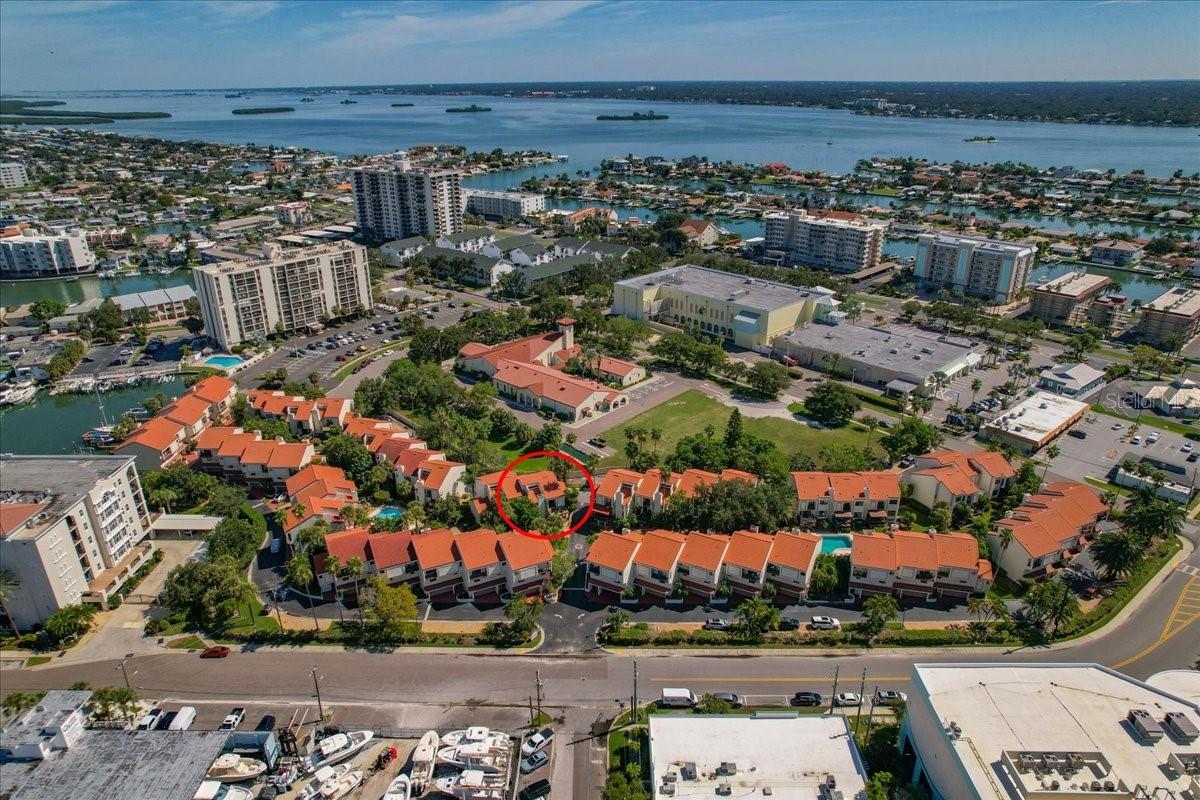 Aerial West View of Village on Island Estates - 240 WINDWARD PSGE #702, CLEARWATER
