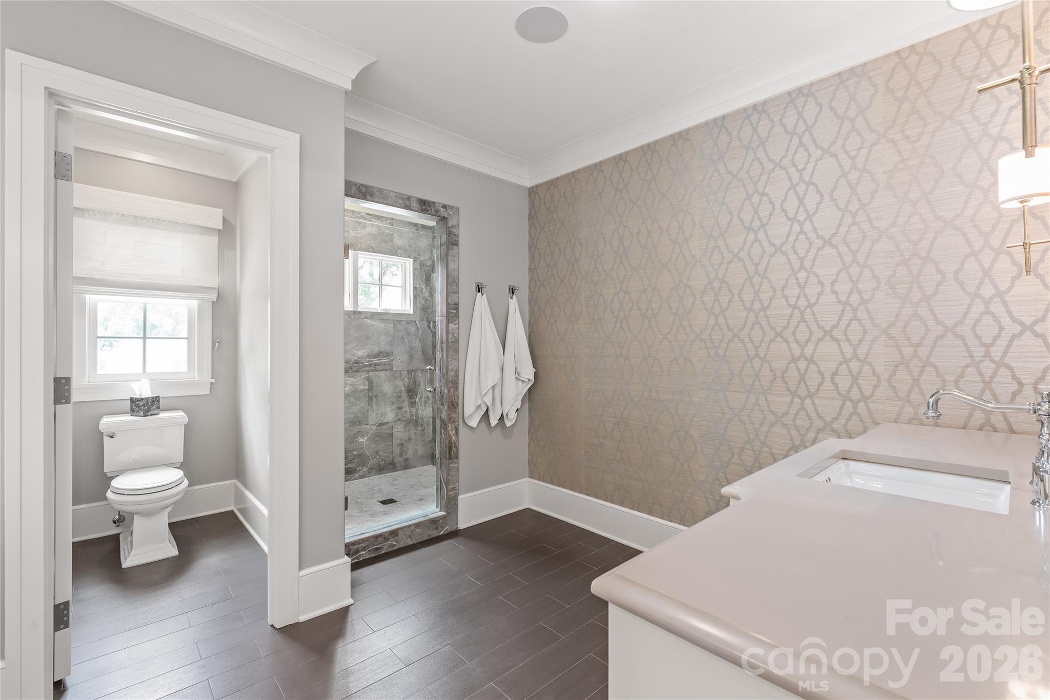 Primary walk-in shower - 2800 Wintergreen Drive, Charlotte