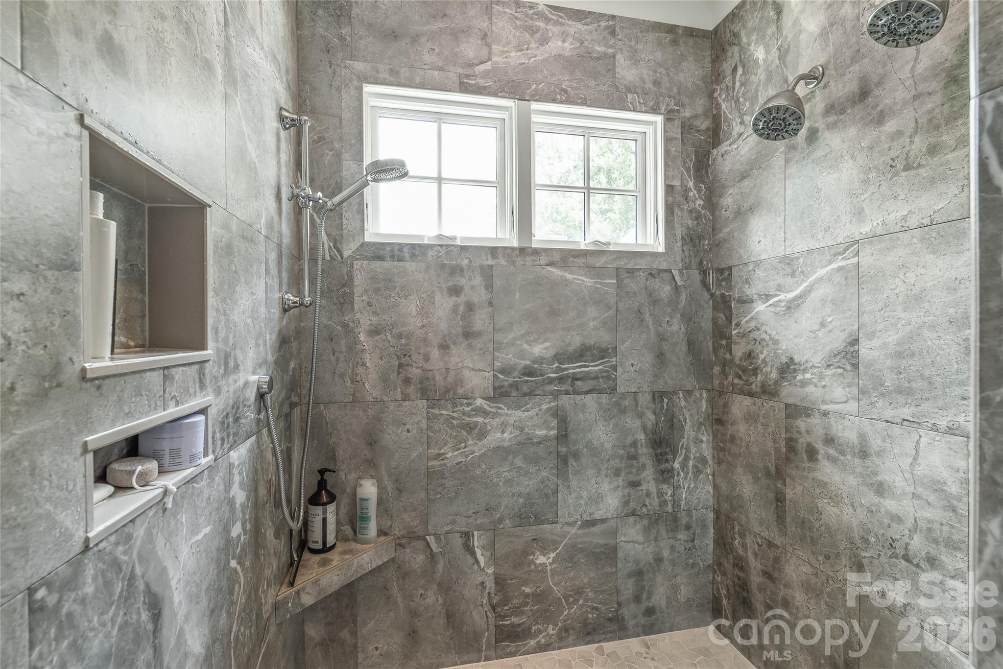 At home spa-like shower with multiple heads - 2800 Wintergreen Drive, Charlotte