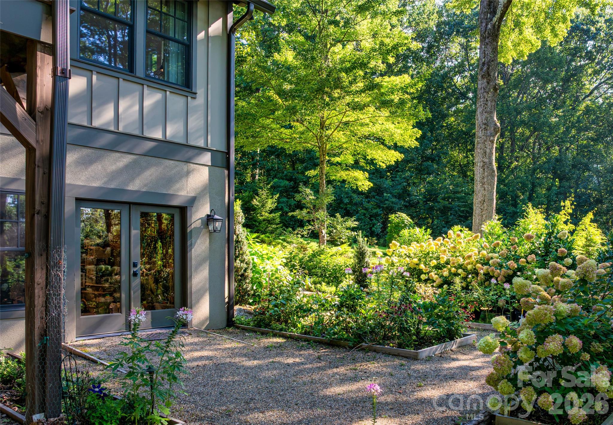 Back yard with garden paths - 442 Autumn Sky Drive, Hendersonville