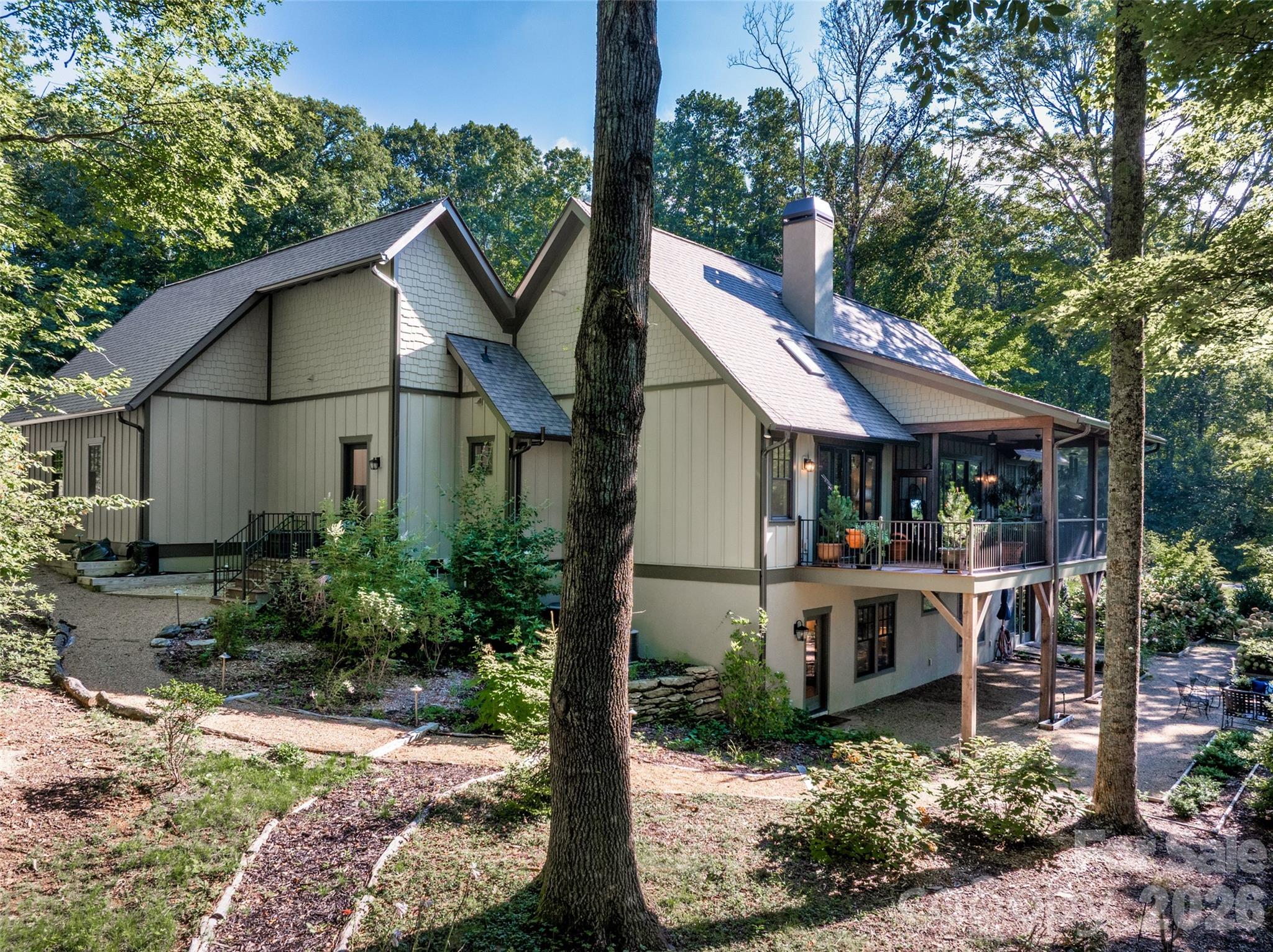Rear view with garden path - 442 Autumn Sky Drive, Hendersonville