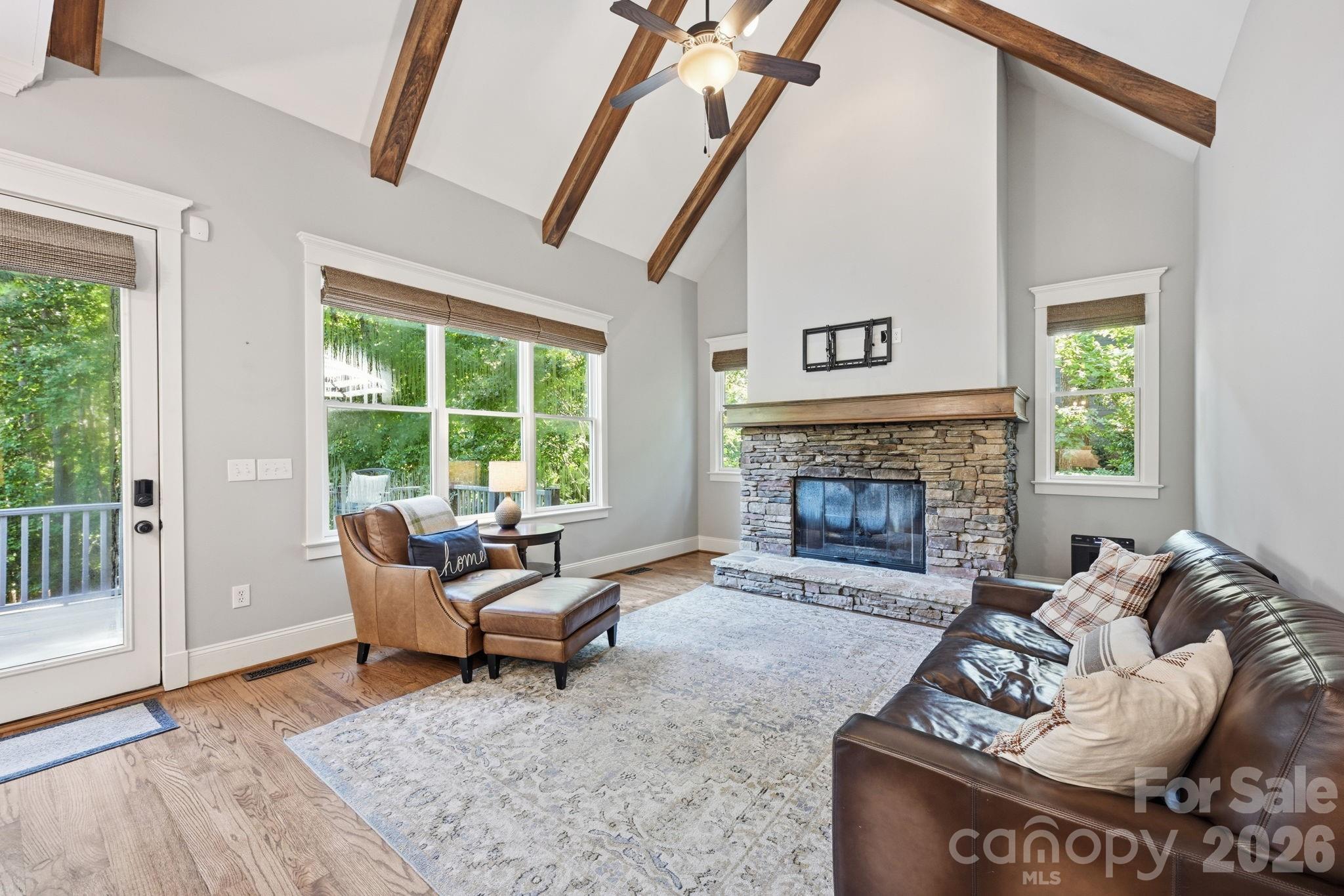 Vaulted Ceiling with Exposed Beams - 121 E Callicutt Trail, Mooresville