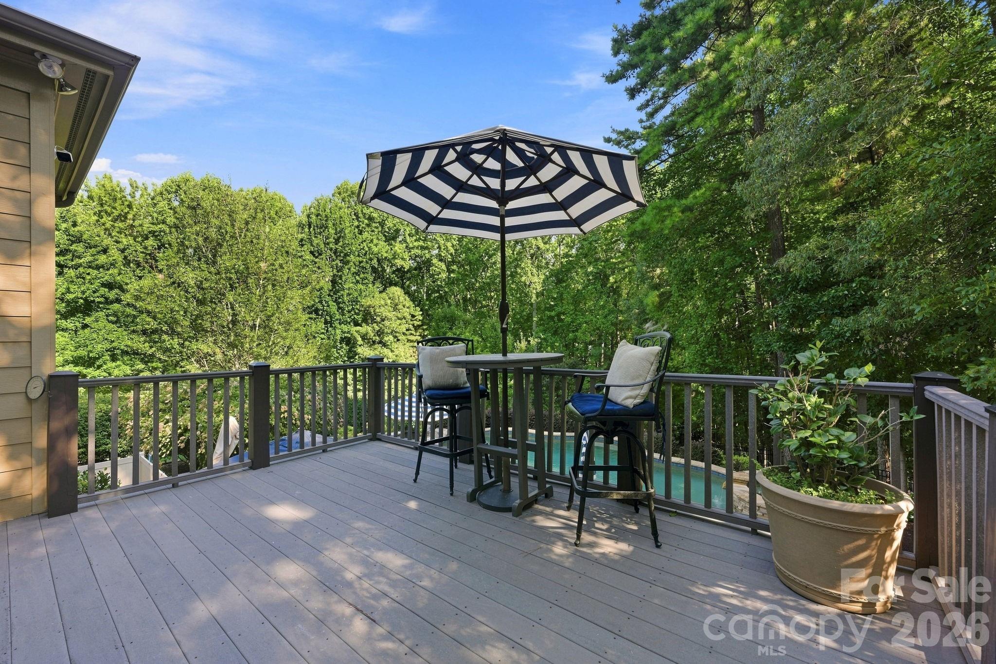 Main-Level Deck Overlooks the Pool - 121 E Callicutt Trail, Mooresville