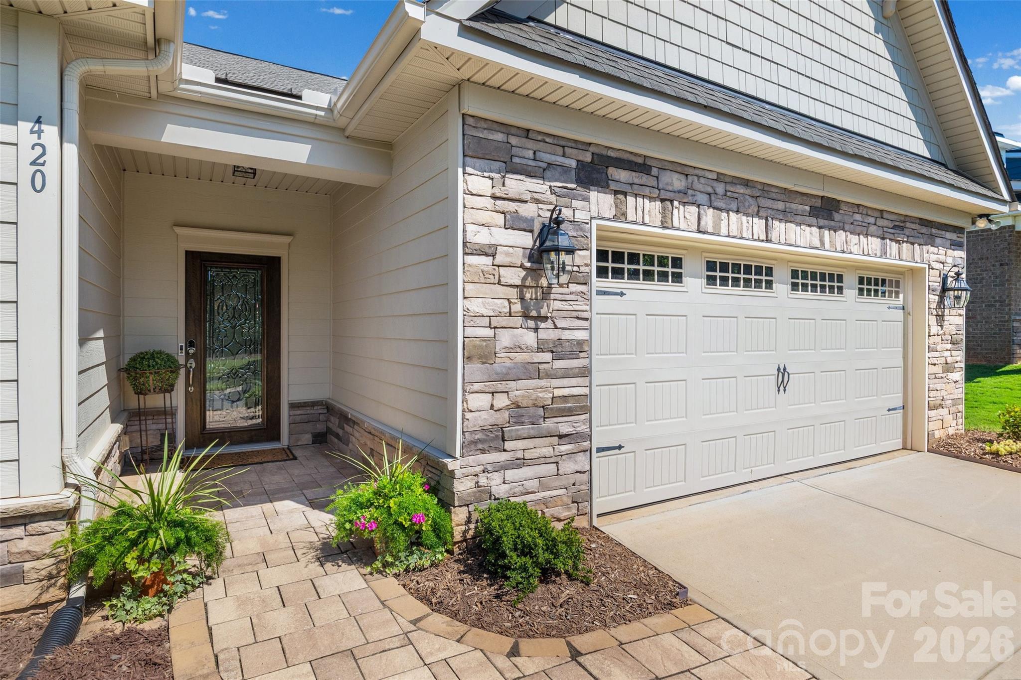Paver sidewalk leading to gorgeous front door - 420 Trillium Way, Belmont