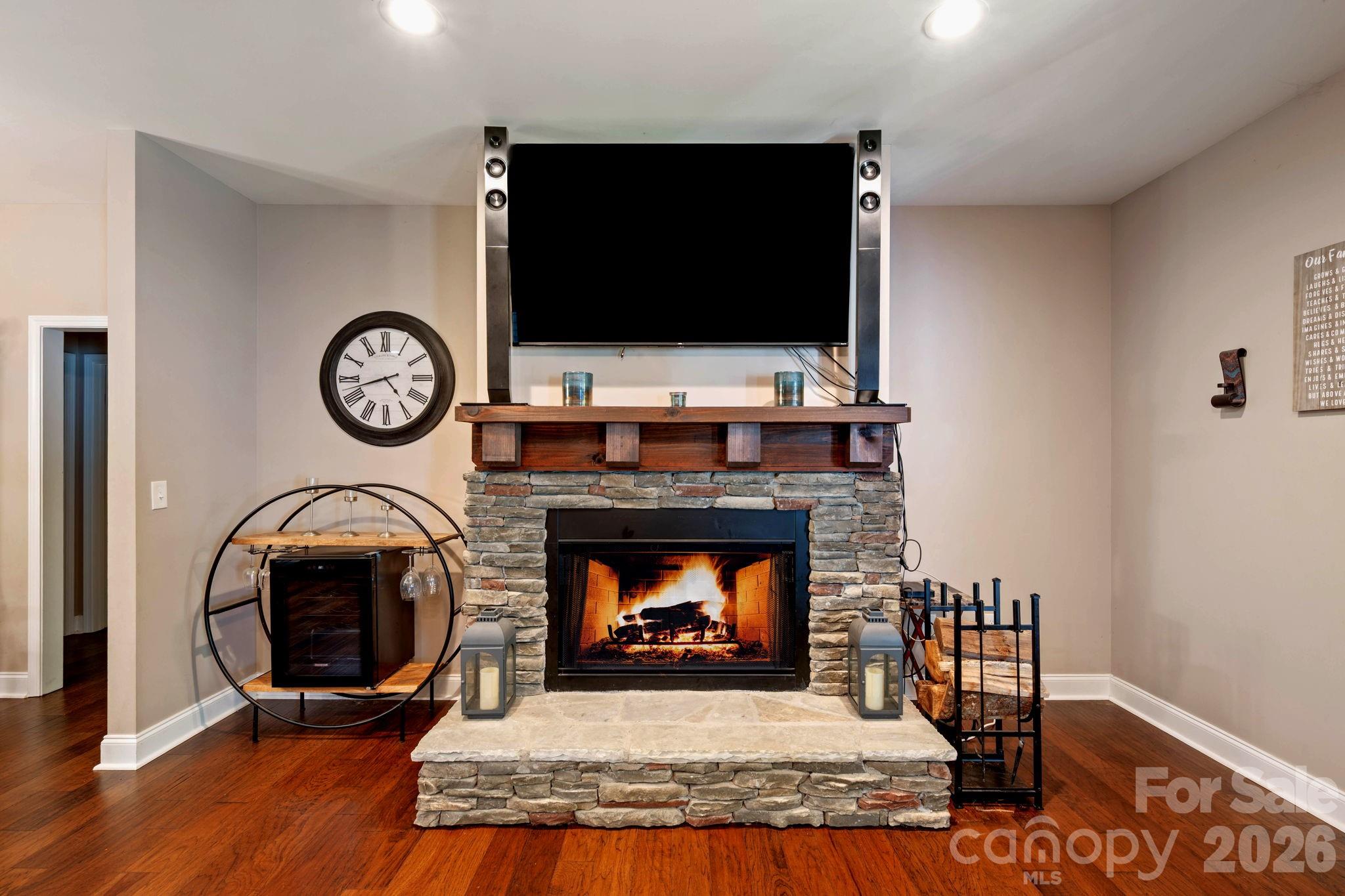 Stone Fireplace in Living Area - 72 Summer Shade Court, Hendersonville