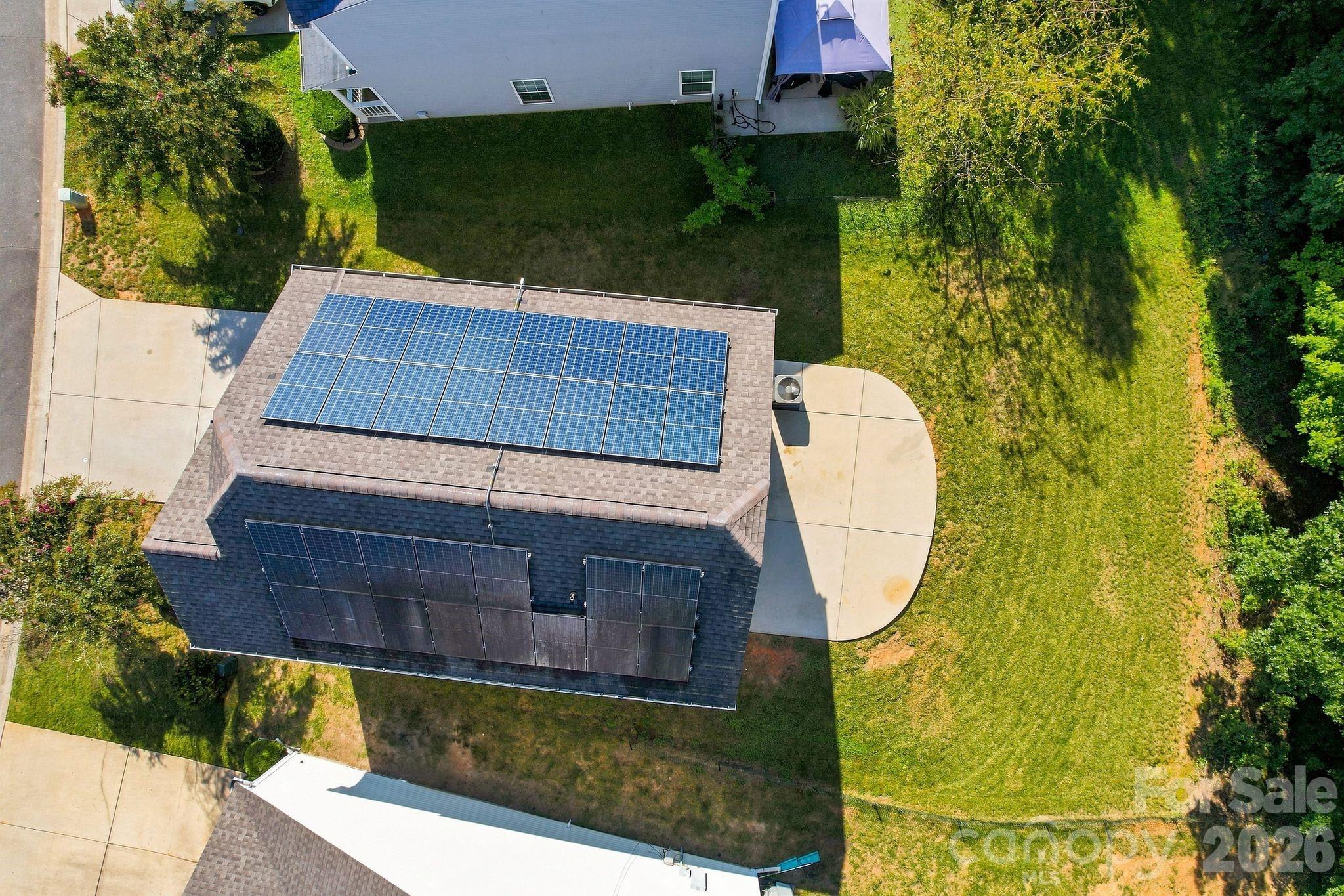 Aerial view of home and solar panels - 422 Danielle Way, Fort Mill