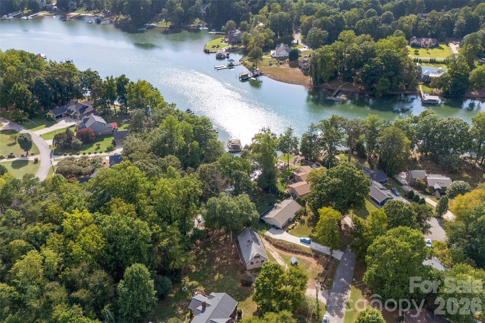 Aerial view of property and access to Lake Norman - 131 Baywatch Drive, Mooresville