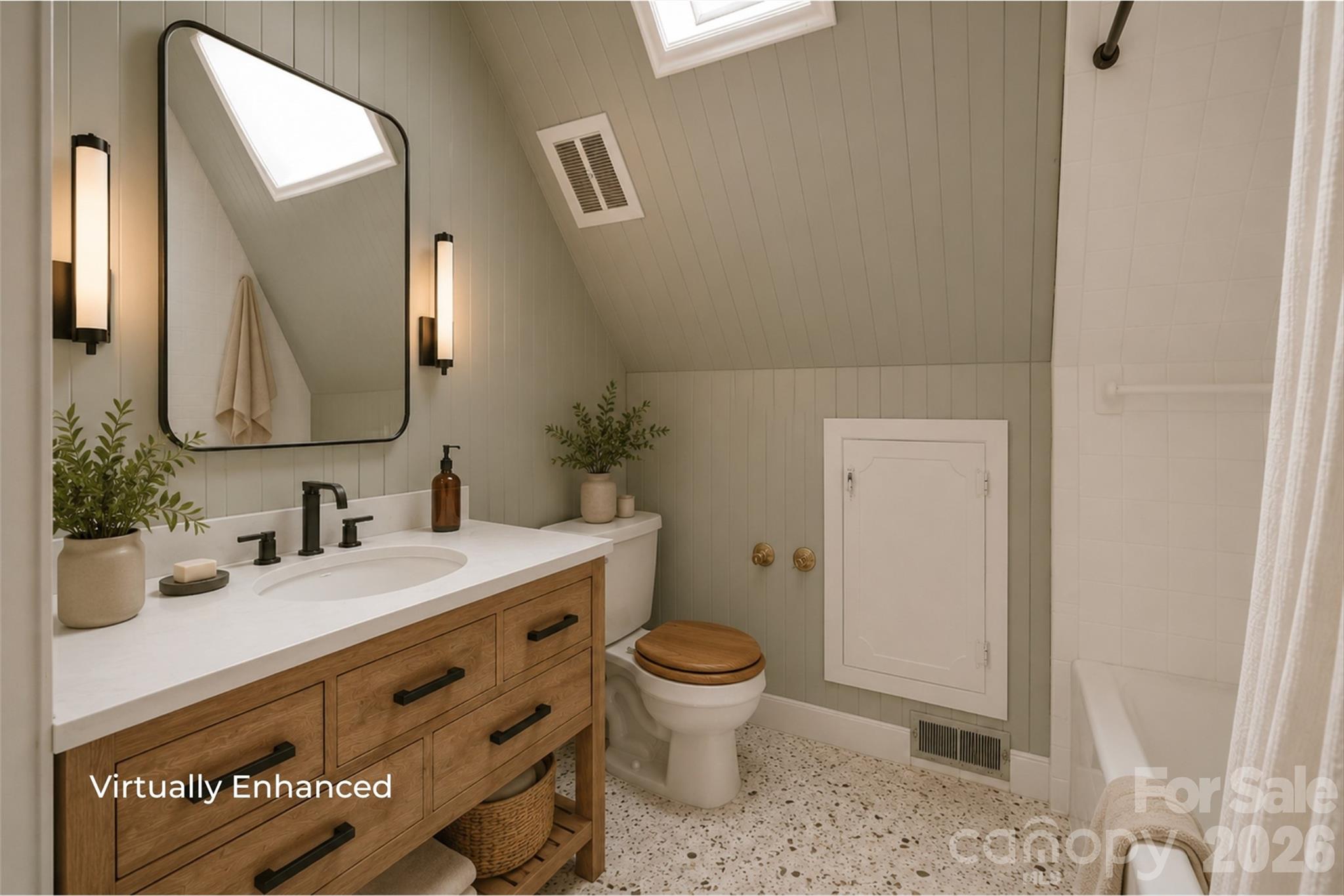 Virtually enhanced primary bathroom - 131 Baywatch Drive, Mooresville