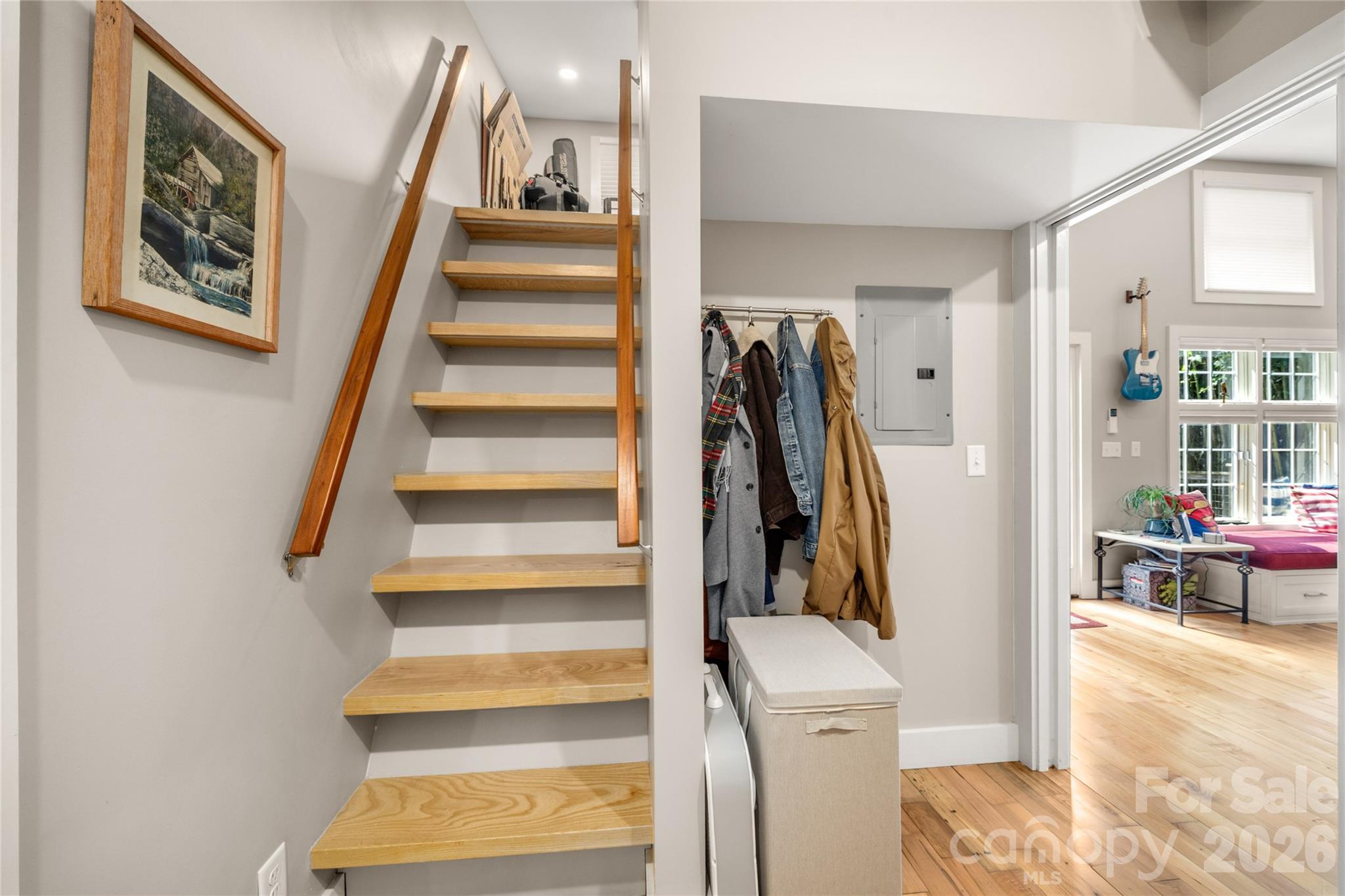 Stairs to upper loft area - 101 Olney Road, Asheville