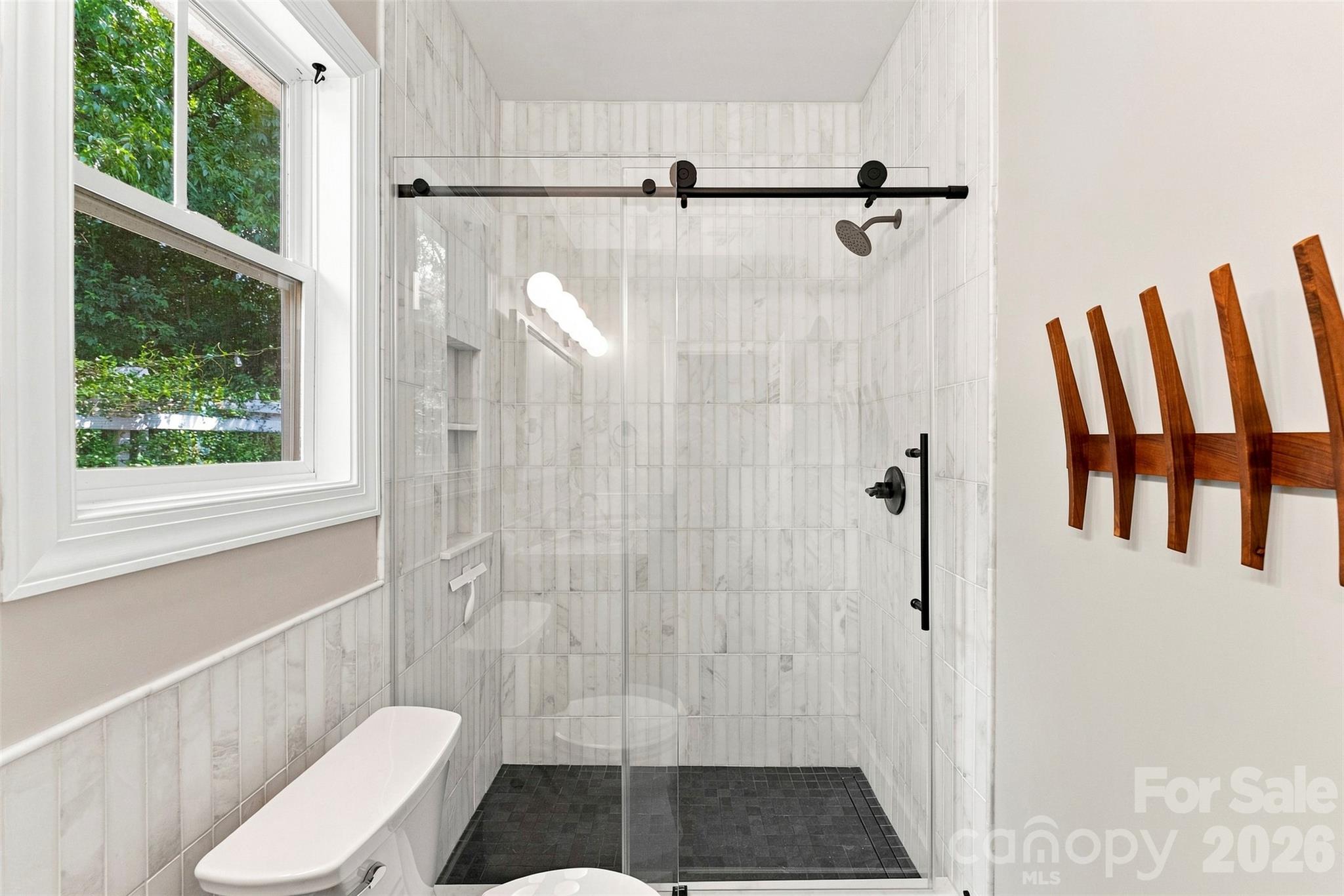 Walk-in tiled shower with glass enclosure - 14100 Garden District Row, Huntersville