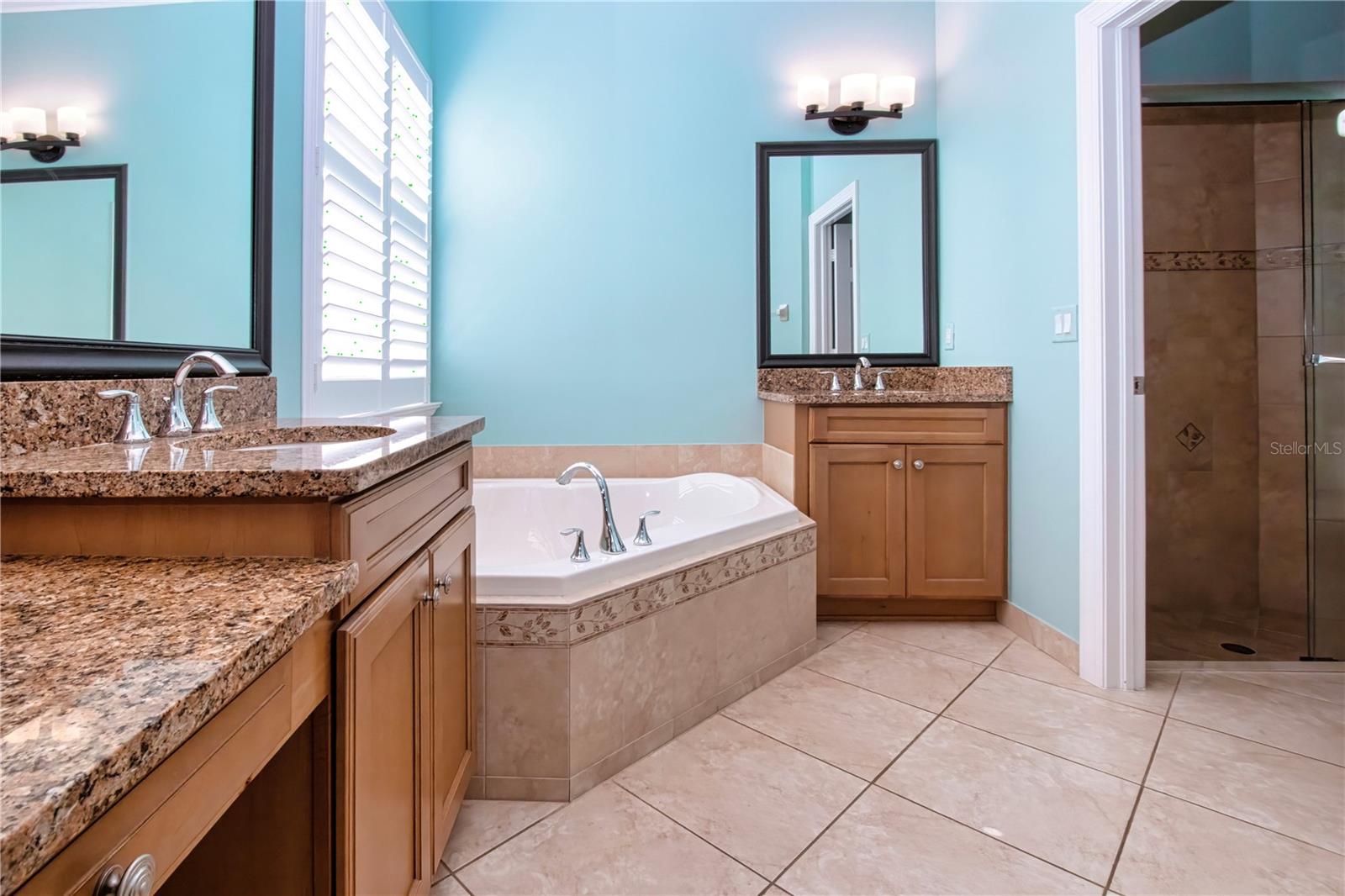 Primary En-suite Bath-Garden Tub, Walk in Shower, Dual Counters, one with a make-up vanity - 15847 COBBLE MILL DR, WIMAUMA