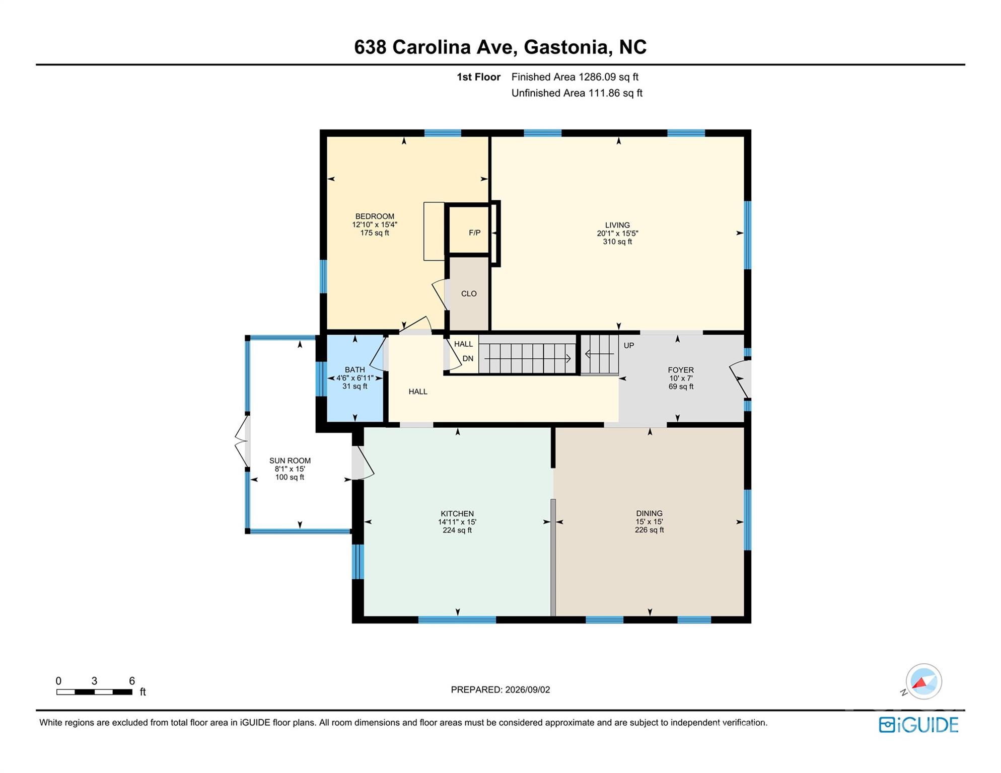 First floor layout and measurements - 638 Carolina Avenue, Gastonia