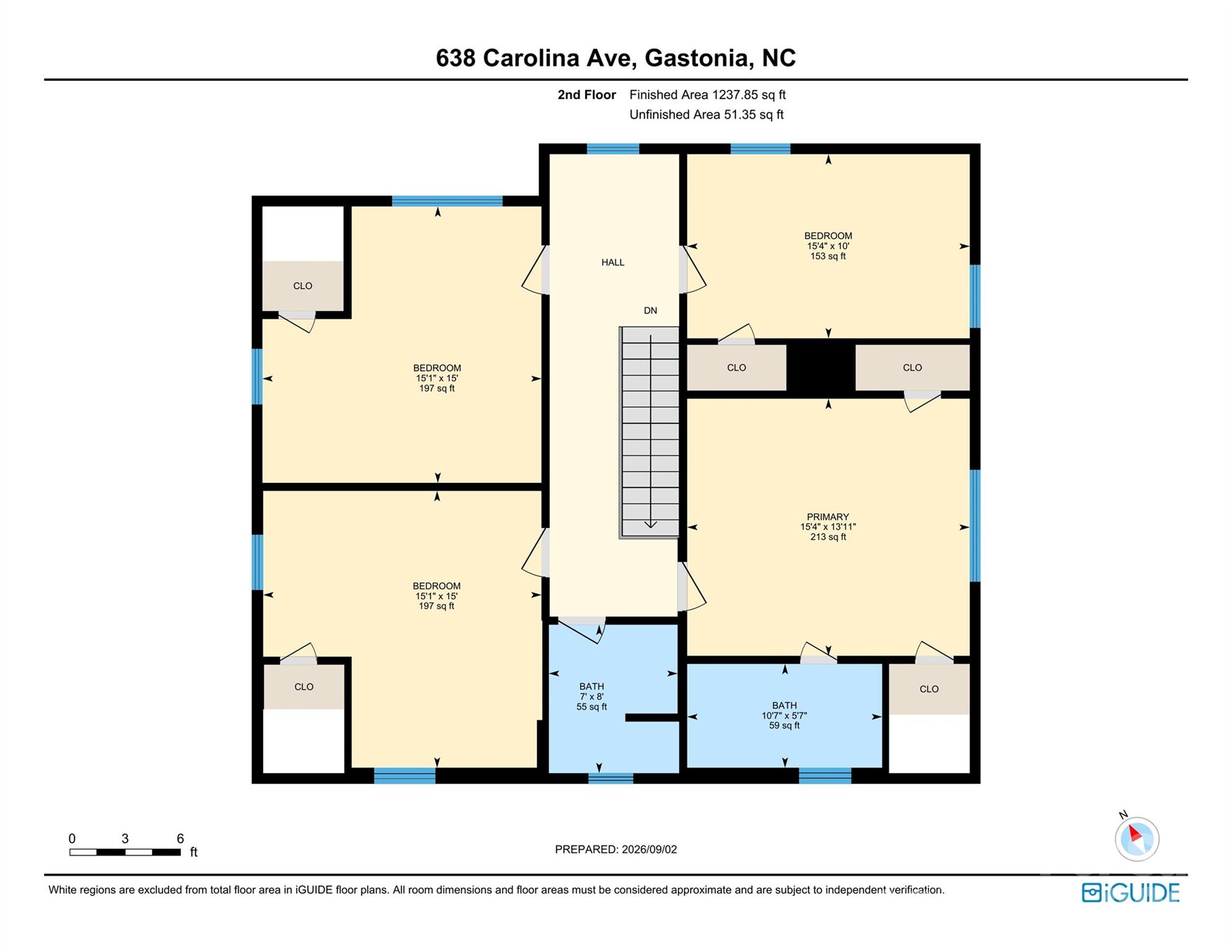 Second floor layout and measurements - 638 Carolina Avenue, Gastonia
