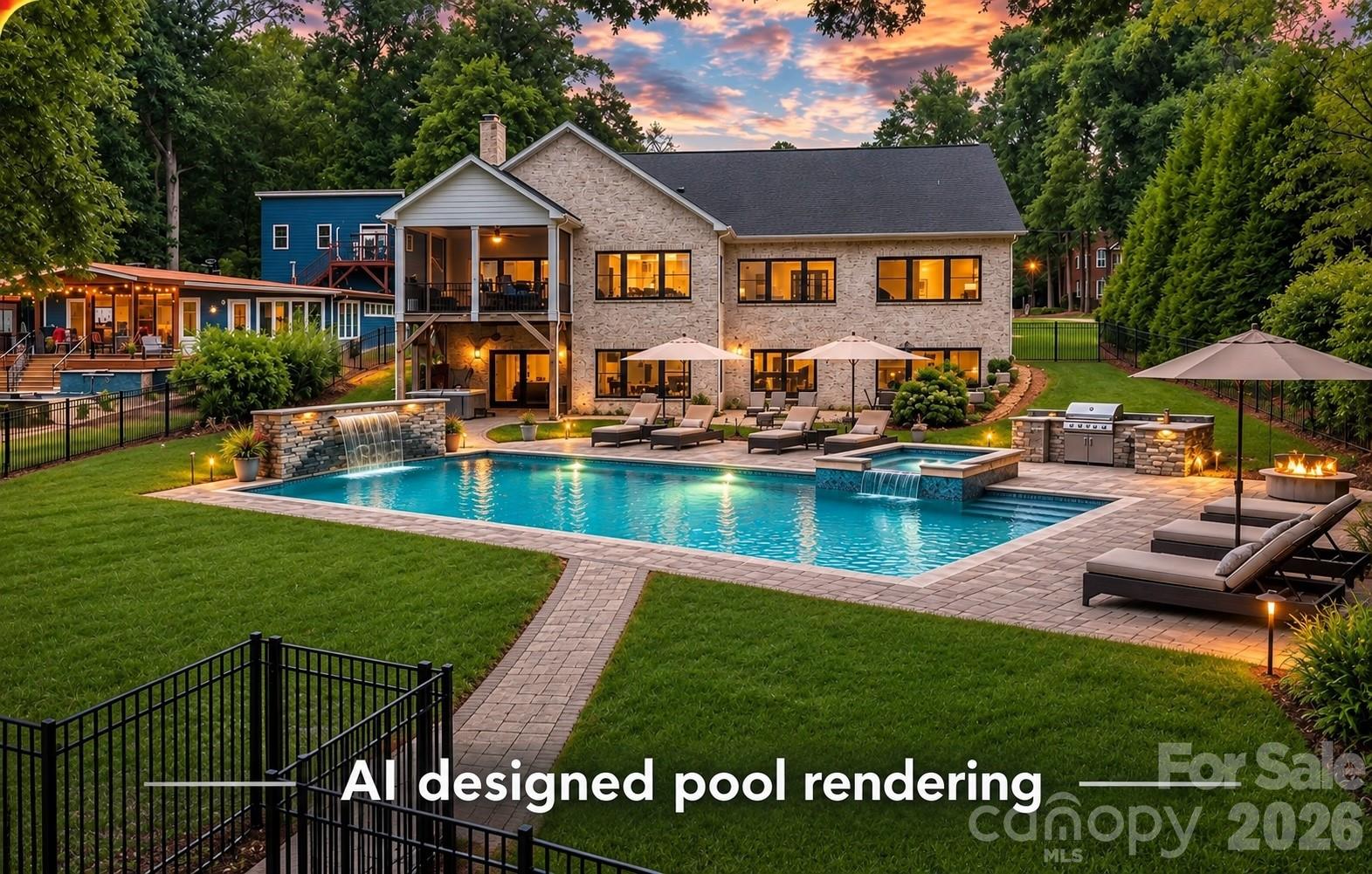 Pool rendering based on pool envelope - not to scale - 160 Malibu Road, Mooresville
